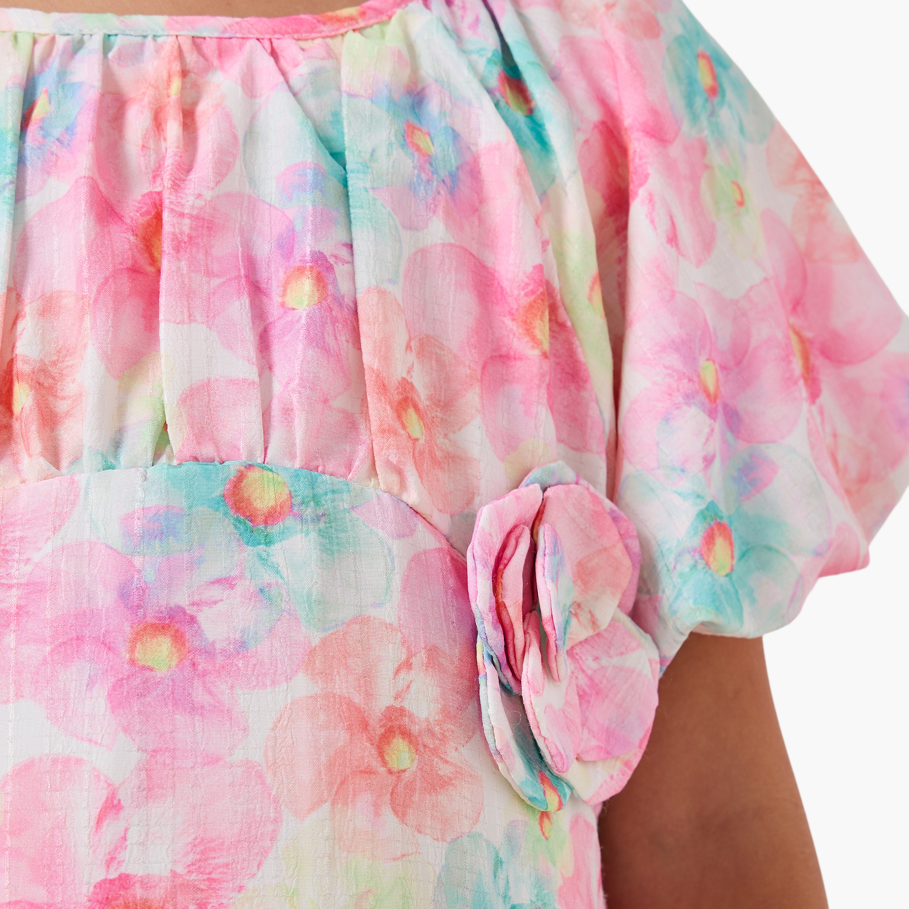 Juniors Round Neck Short Sleeves A-line Dress with Floral Print-girls-clothing-dressesandjumpsuits-image-5