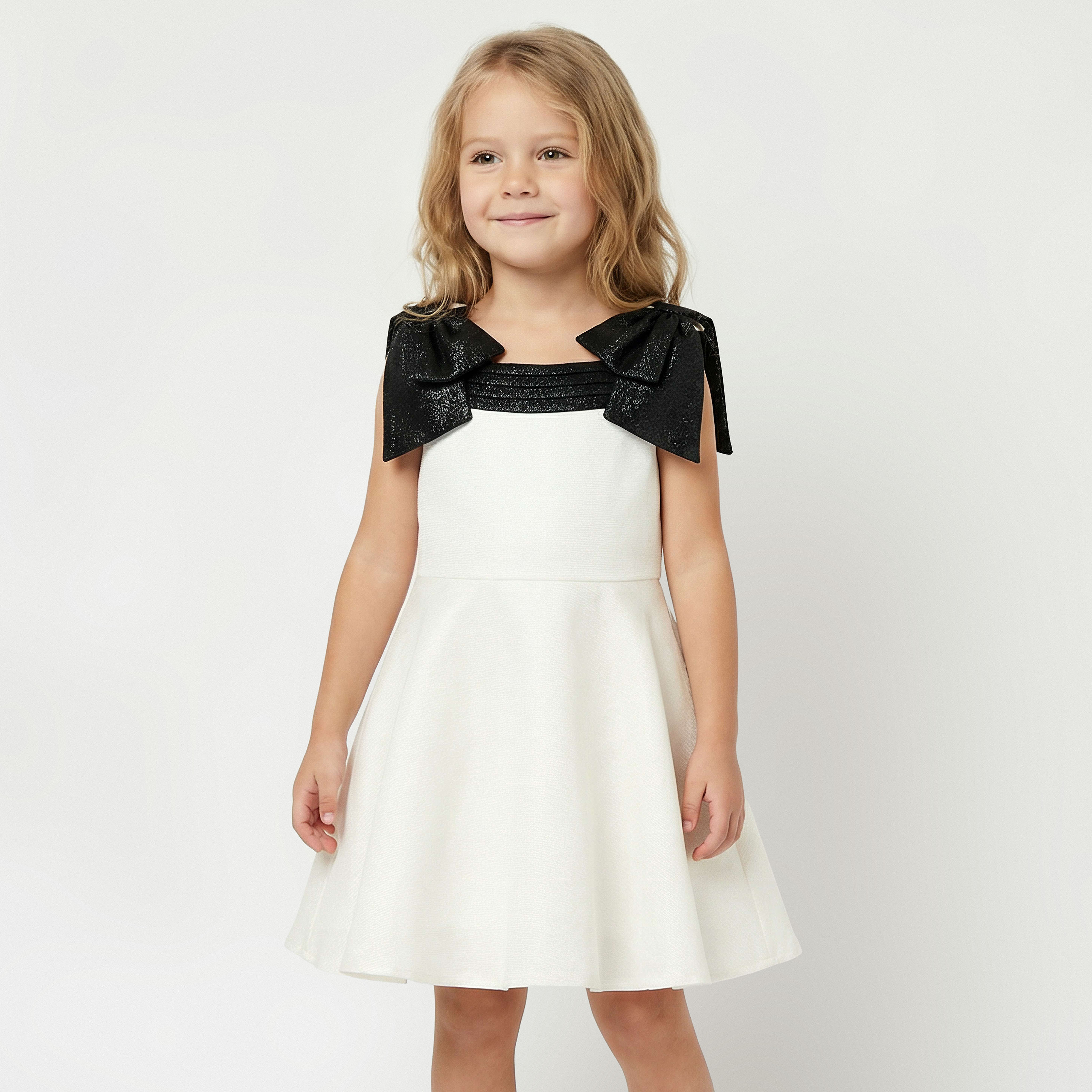 فستان دون أكمام بياقة مربعة وزينة فيونكة من جونيورز-girls-clothing-dressesandjumpsuits-image-5