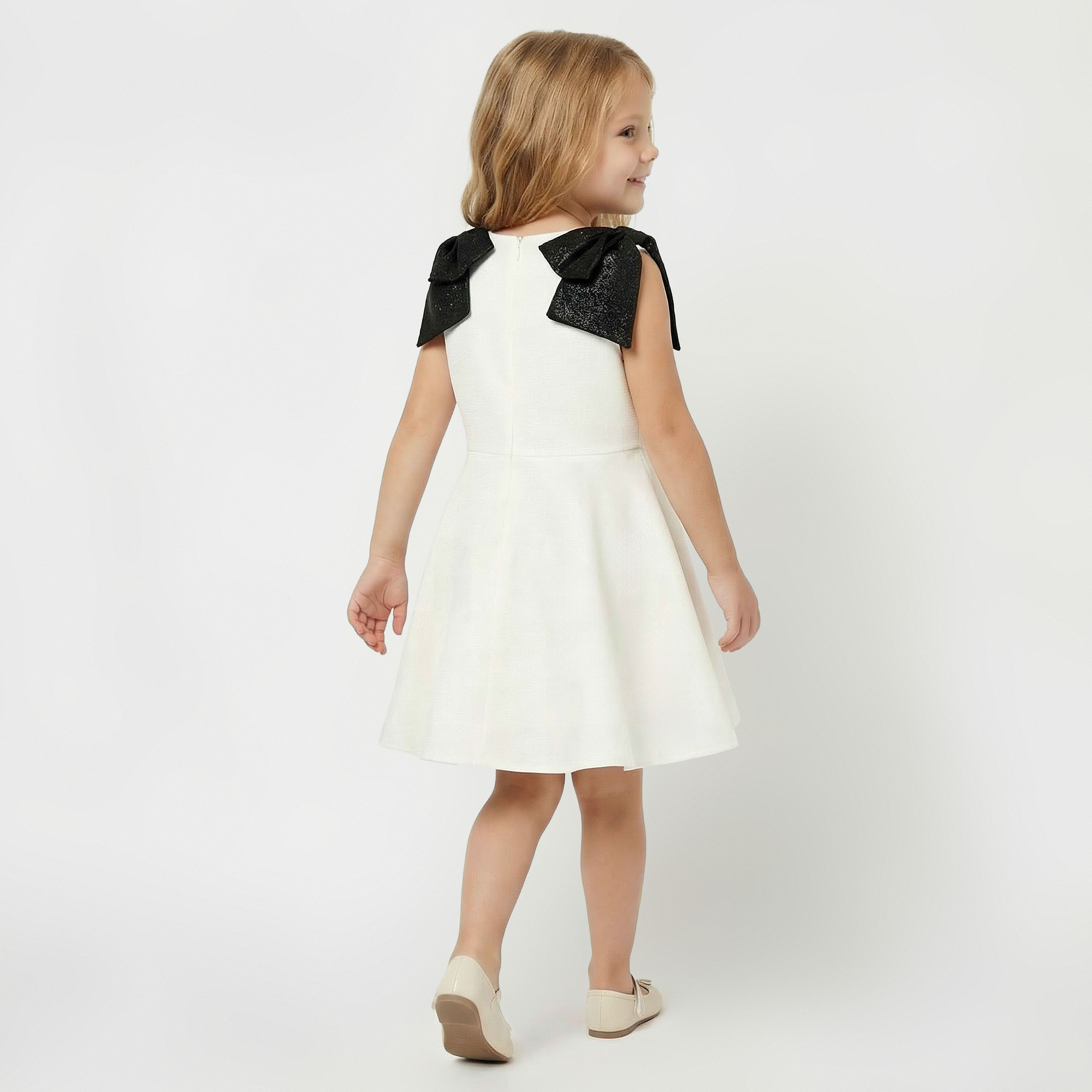 فستان دون أكمام بياقة مربعة وزينة فيونكة من جونيورز-girls-clothing-dressesandjumpsuits-image-3