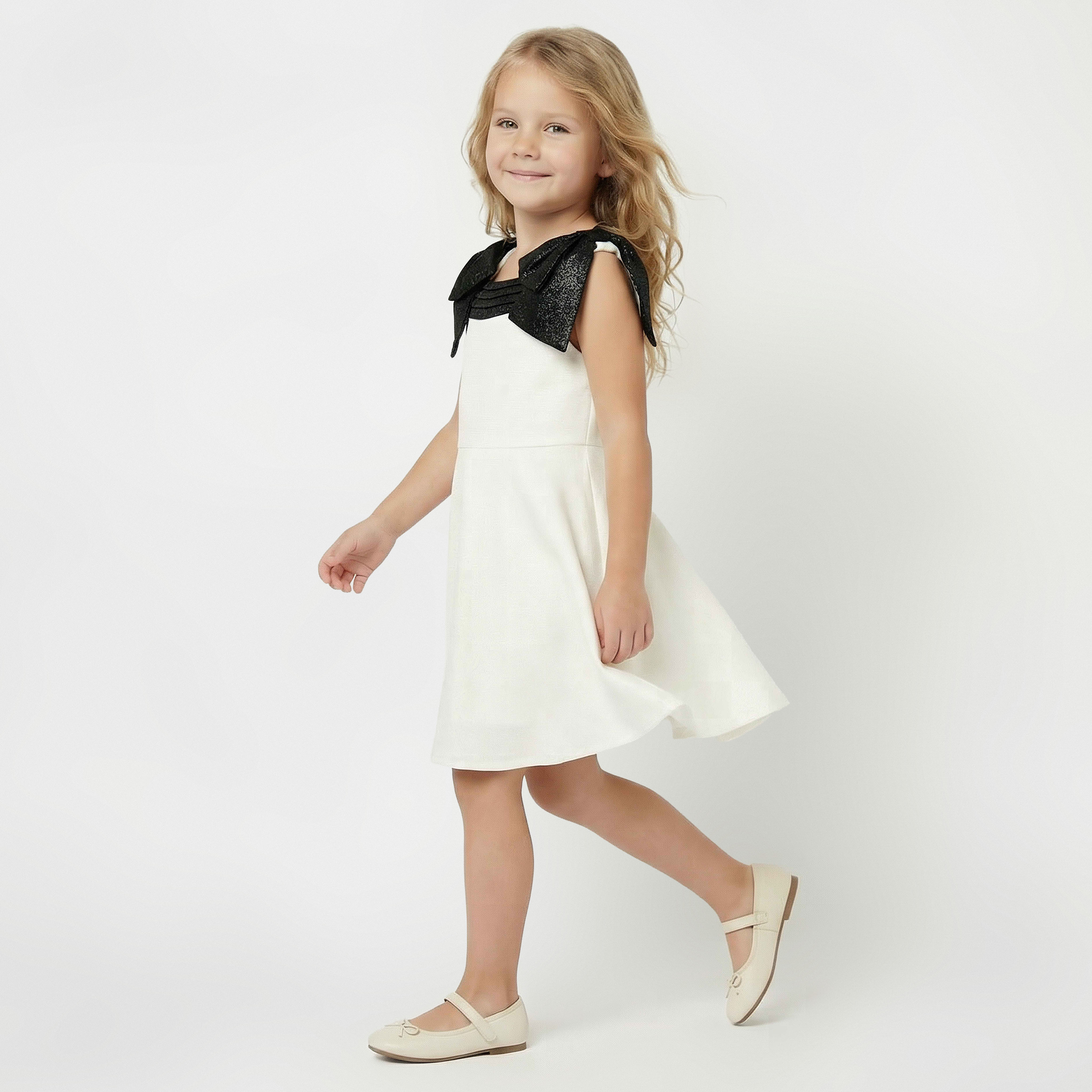 فستان دون أكمام بياقة مربعة وزينة فيونكة من جونيورز-girls-clothing-dressesandjumpsuits-image-1