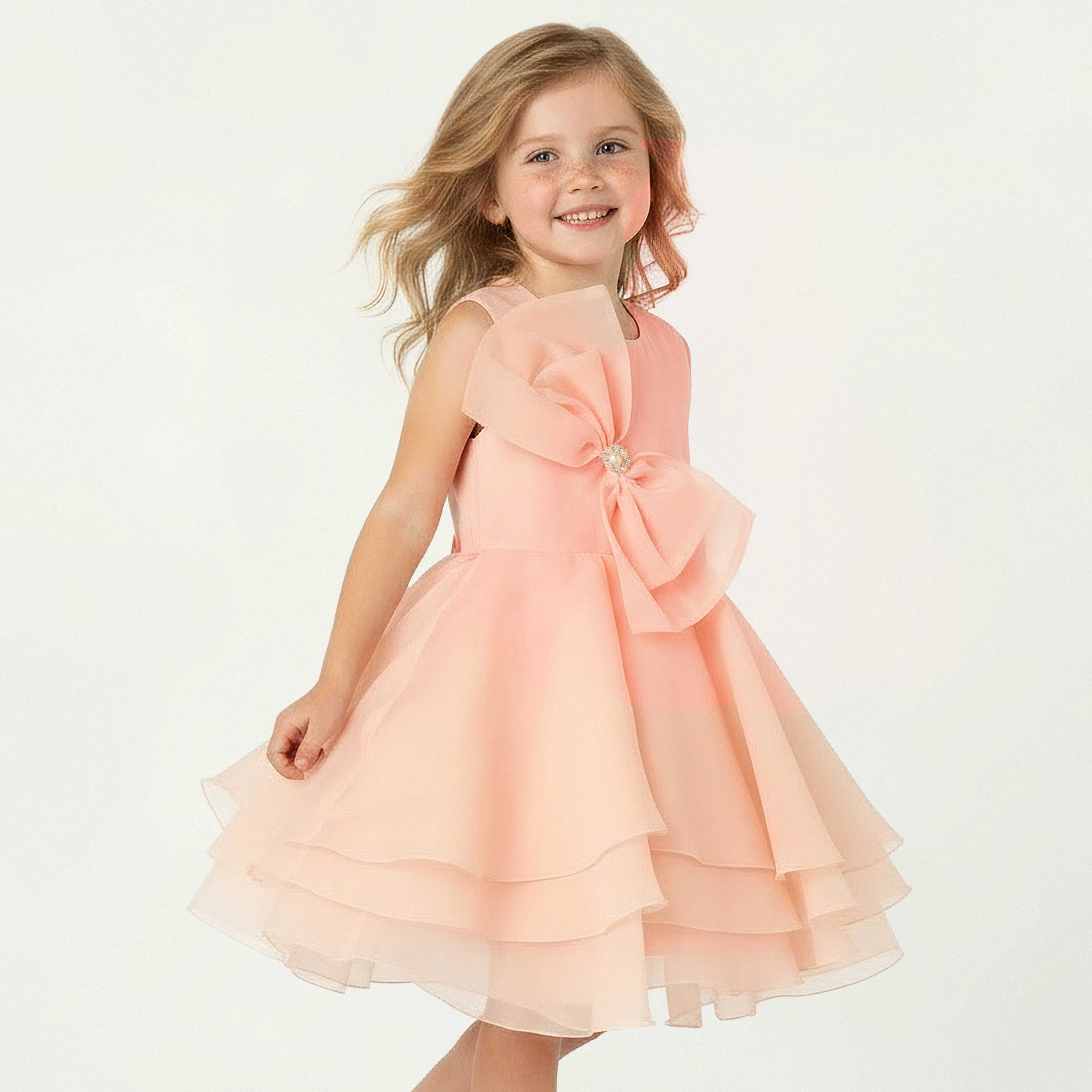 Juniors Round Neck Sleeveless Dress with Bow Accent-girls-clothing-dressesandjumpsuits-image-1