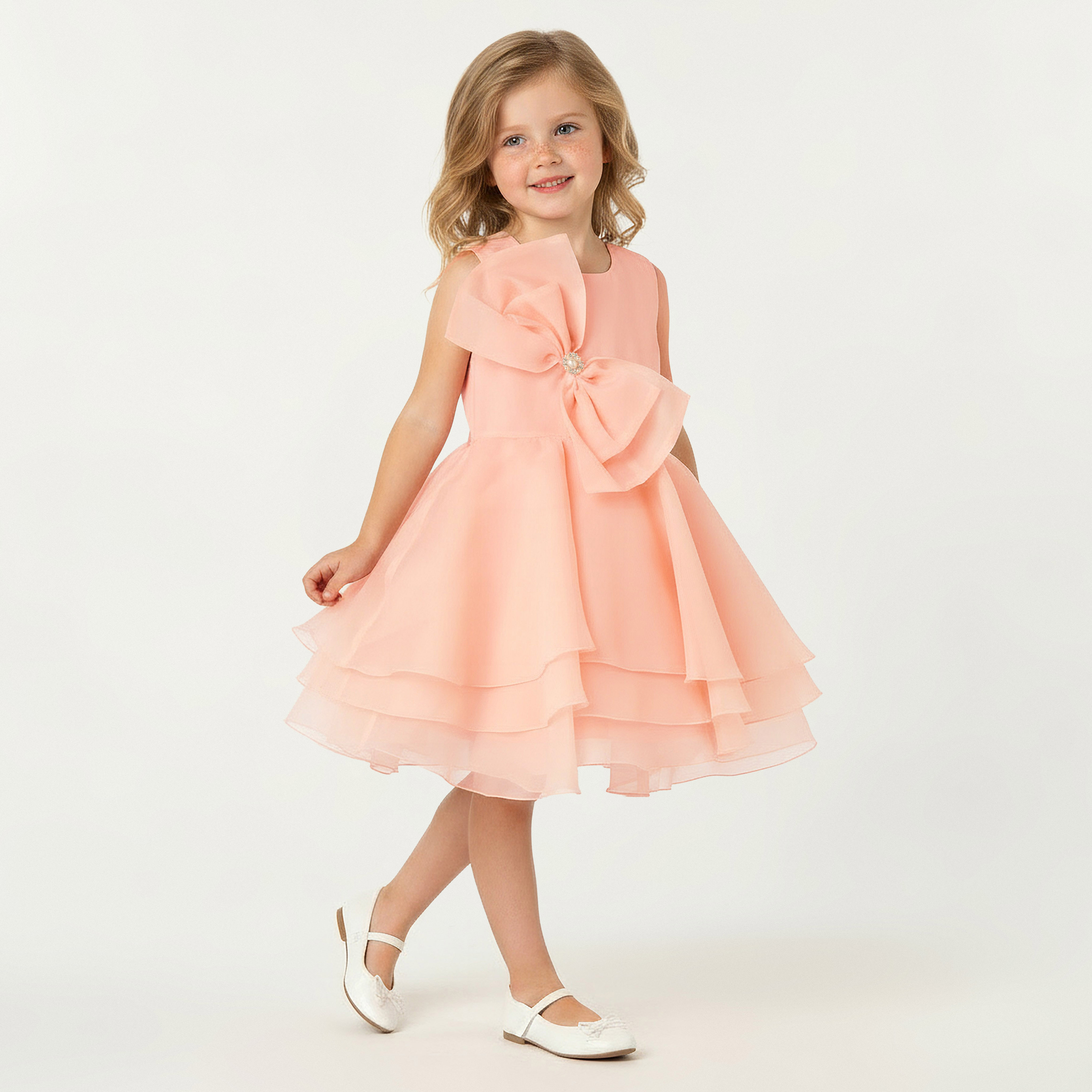 Juniors Round Neck Sleeveless Dress with Bow Accent-girls-clothing-dressesandjumpsuits-image-2