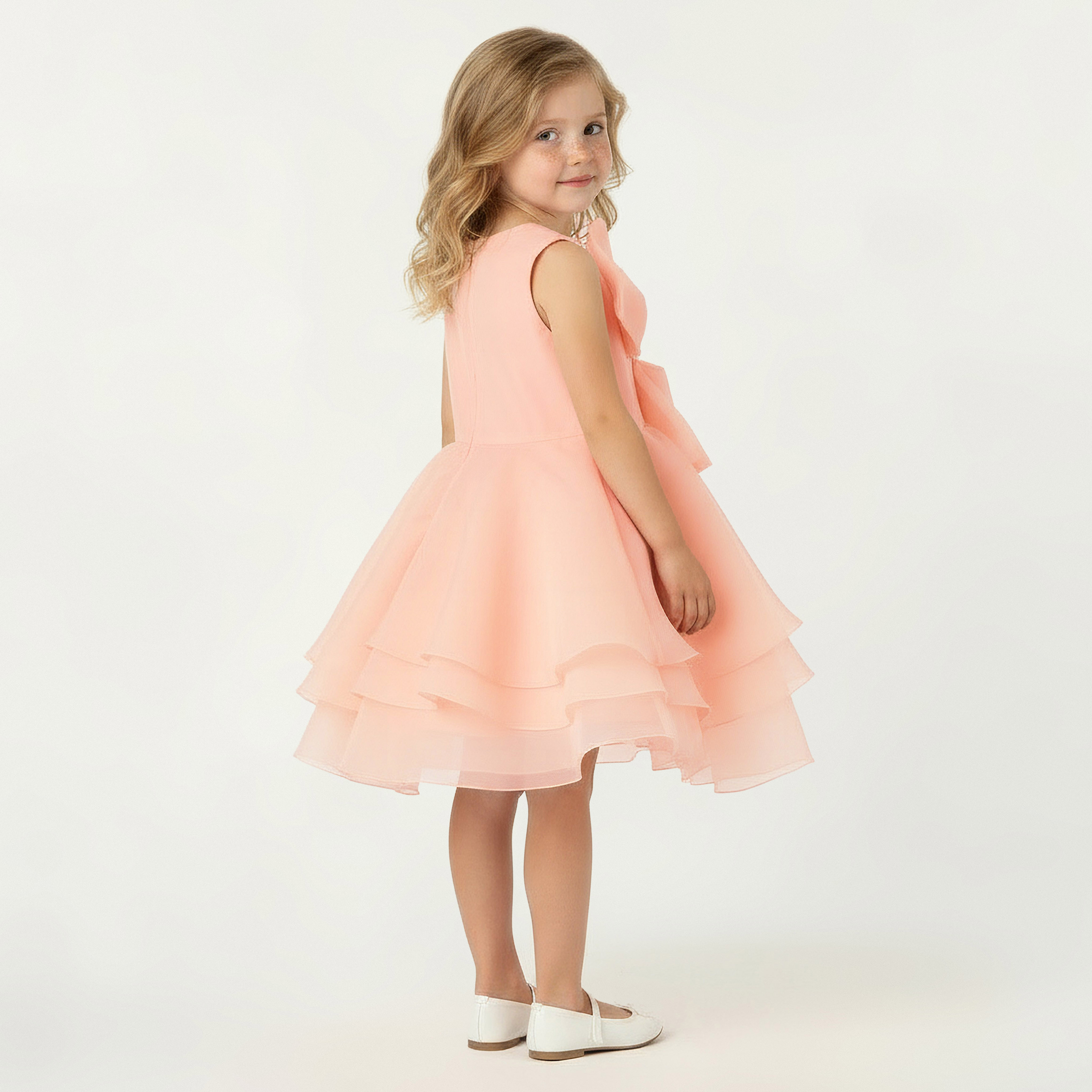 Juniors Round Neck Sleeveless Dress with Bow Accent-girls-clothing-dressesandjumpsuits-image-3