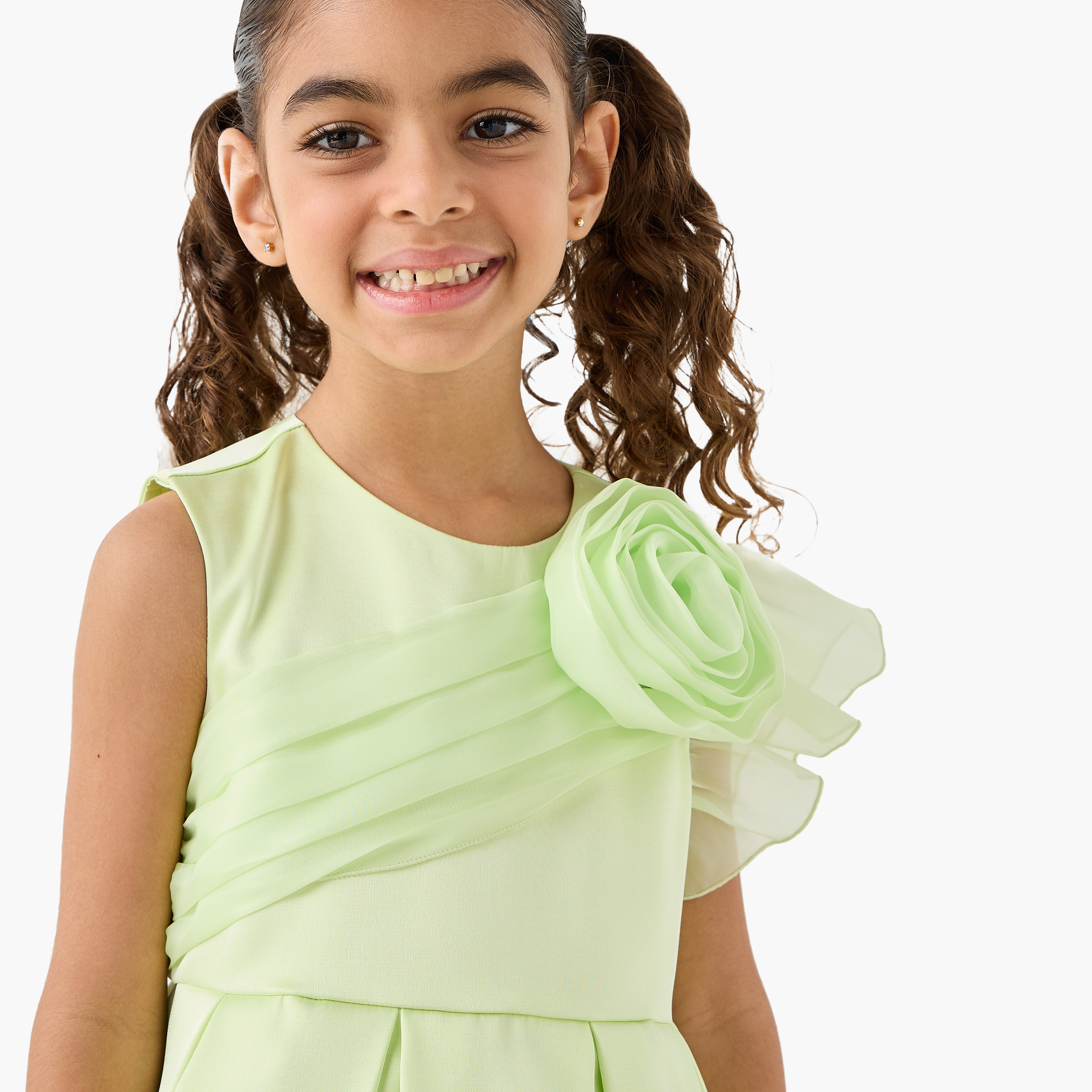 فستان دون أكمام بياقة مستديرة وزينة زهرية من جونيورز-girls-clothing-dressesandjumpsuits-image-4