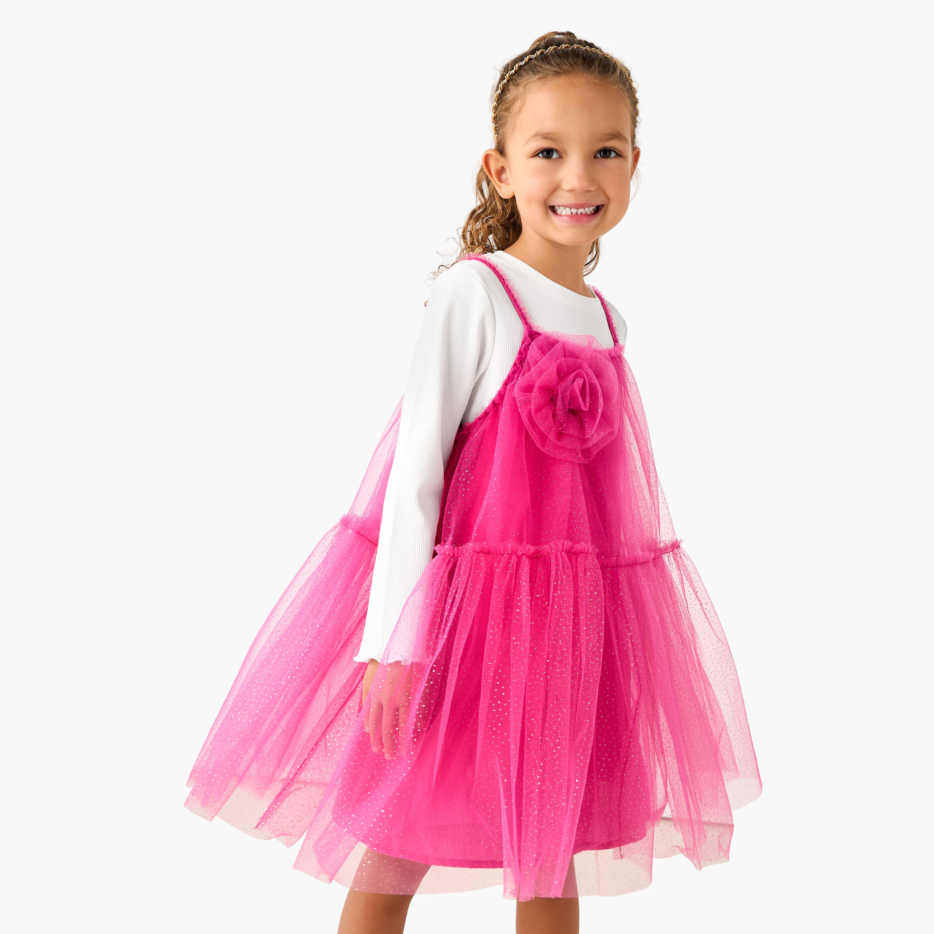 Juniors Square Neck Sleeveless A-line Dress with Ribbed Top-girls-clothing-dressesandjumpsuits-image-1