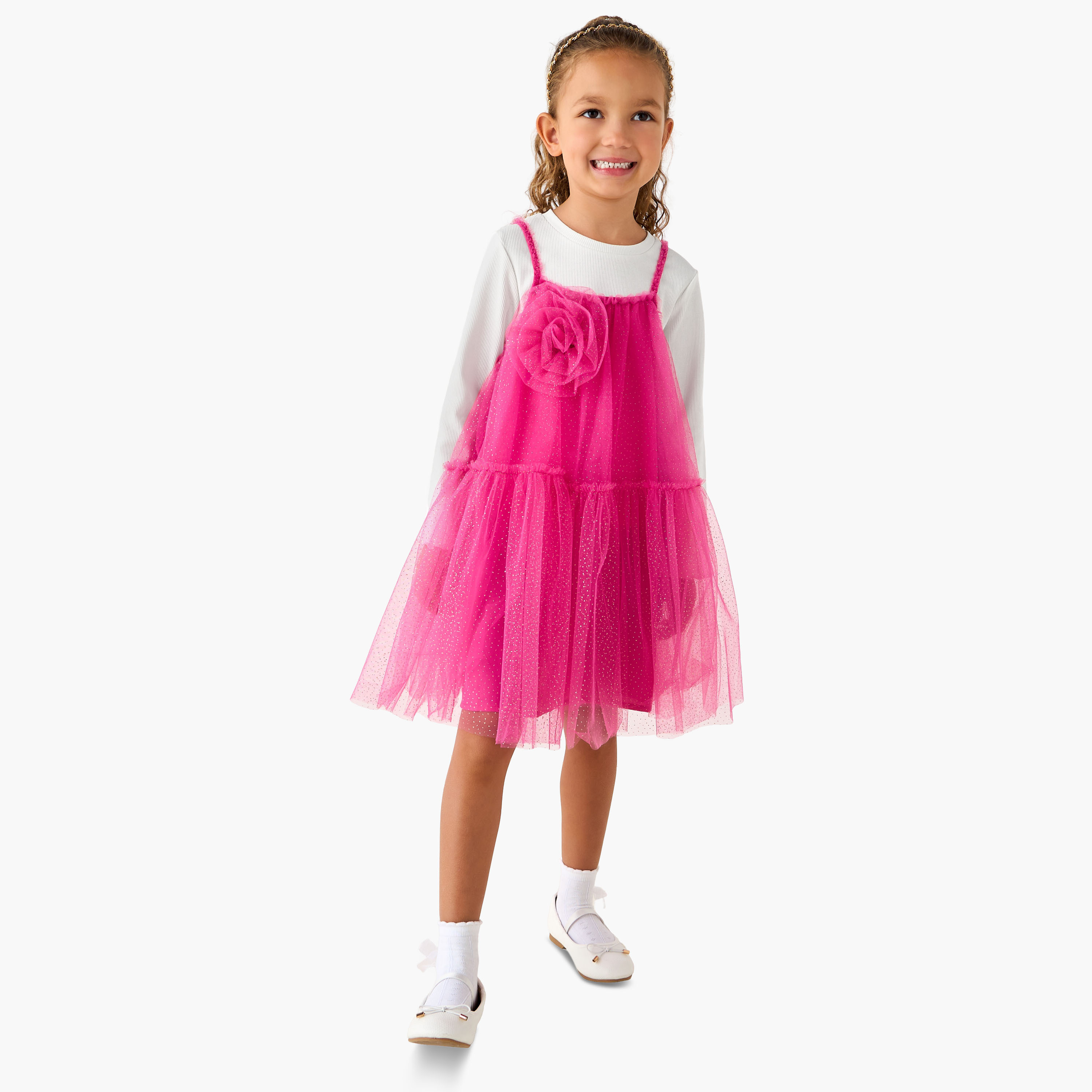 Juniors Square Neck Sleeveless A-line Dress with Ribbed Top-girls-clothing-dressesandjumpsuits-image-2