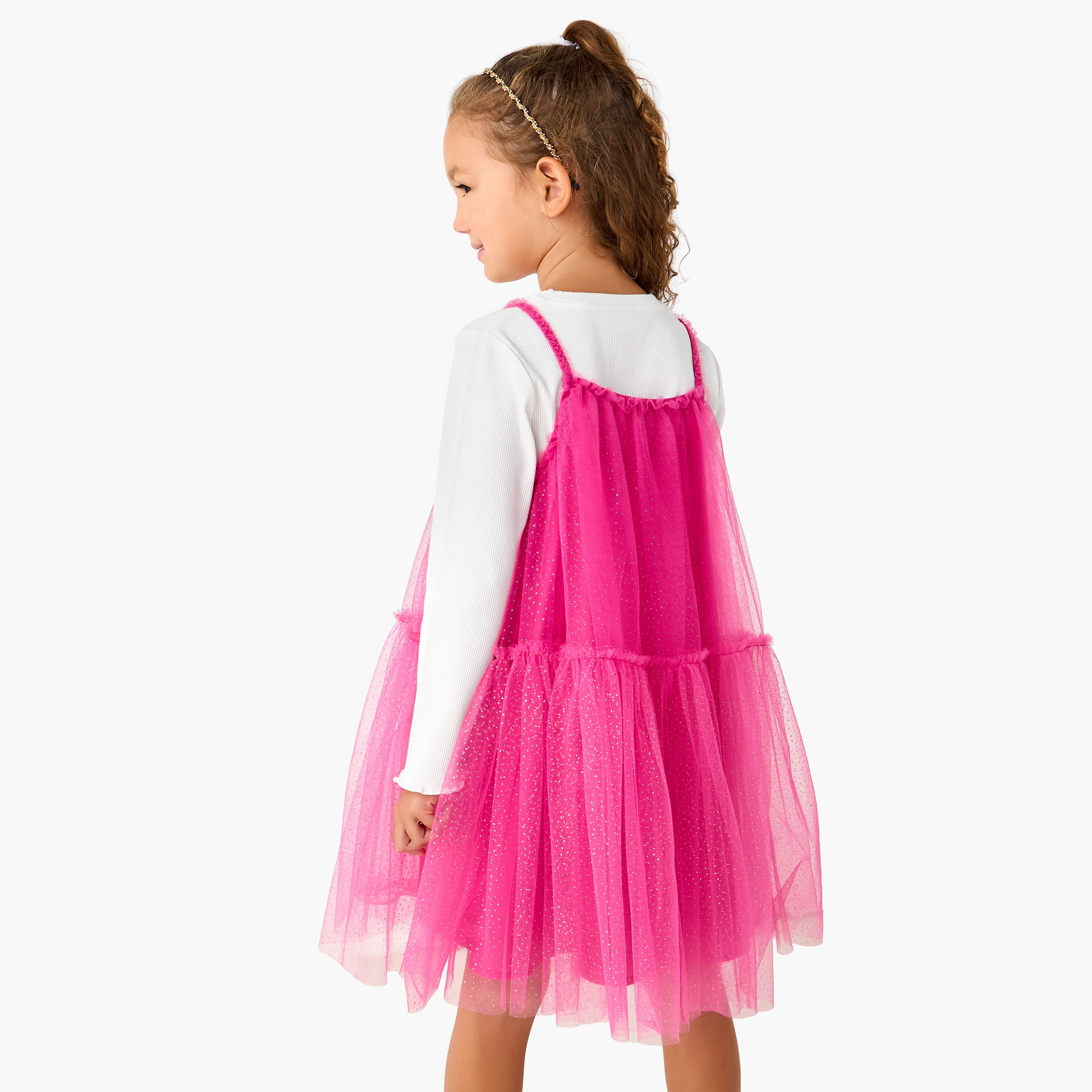 Juniors Square Neck Sleeveless A-line Dress with Ribbed Top-girls-clothing-dressesandjumpsuits-image-3