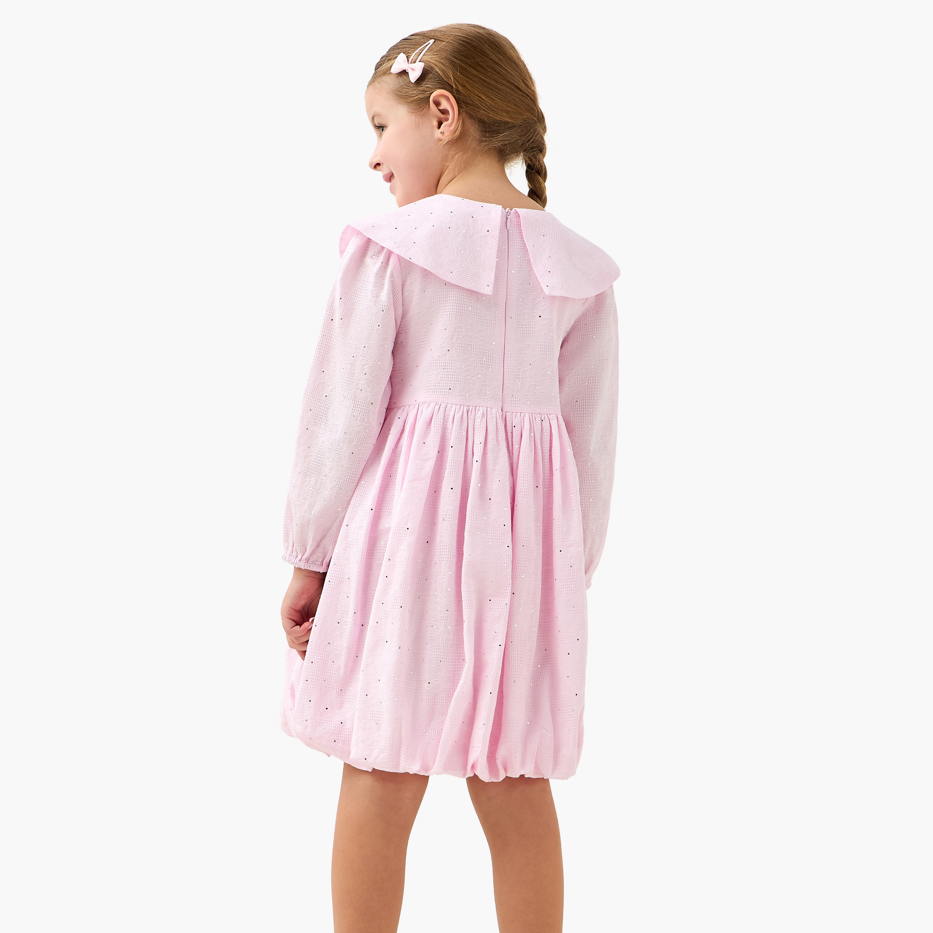 Juniors Peter Pan Collar Long Sleeves Balloon Dress with Embellished Detail-girls-clothing-dressesandjumpsuits-image-4