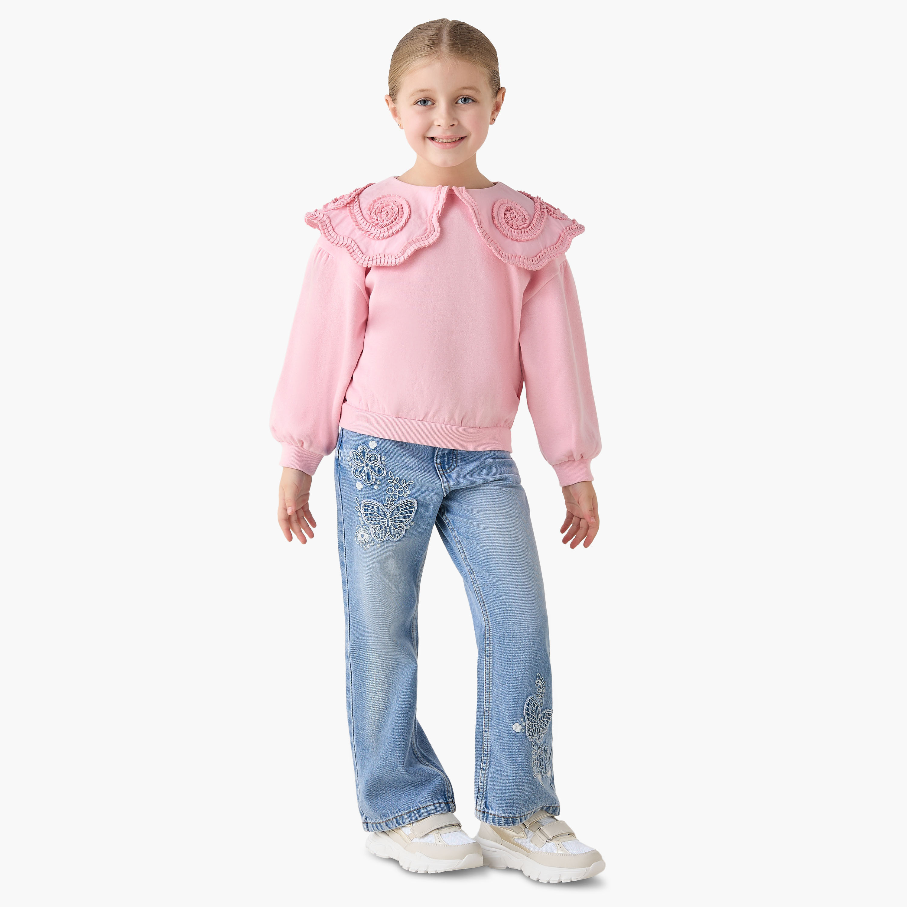 Juniors Ruffle Overlay Sweatshirt with Long Sleeves-girls-clothing-winterwear-sweatshirts-image-2
