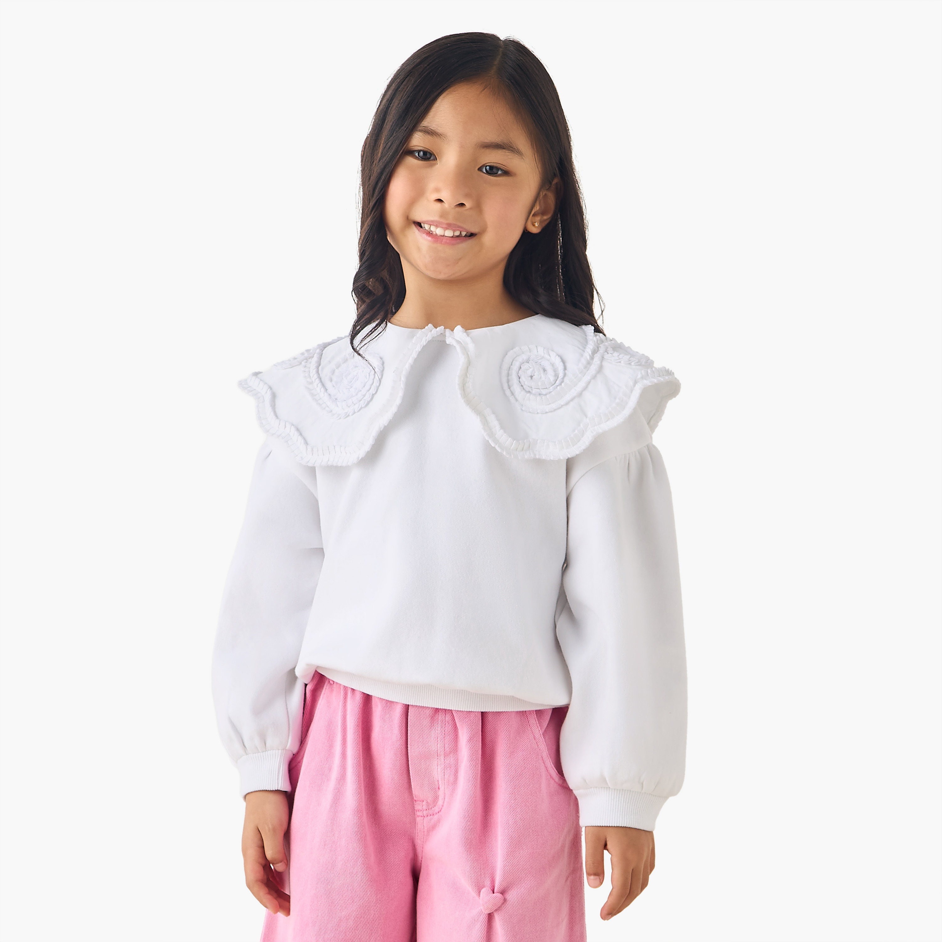 Juniors Ruffle Overlay Sweatshirt with Long Sleeves-girls-clothing-winterwear-sweatshirts-image-1