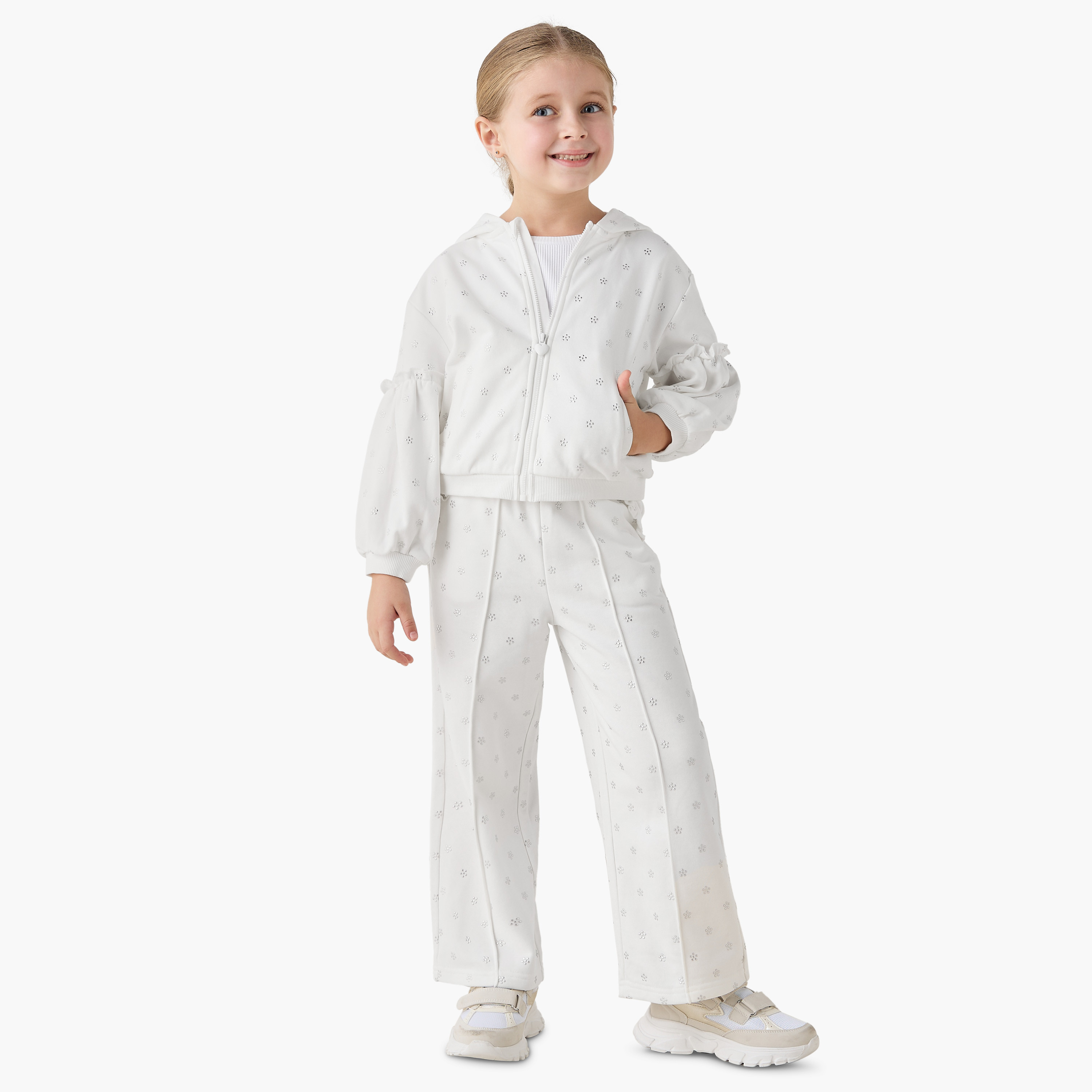 Juniors Hooded Long Sleeves Sweatshirt and Pants Set with Embellished Detail-baby-girls-clothing-setsandcoords-image-1