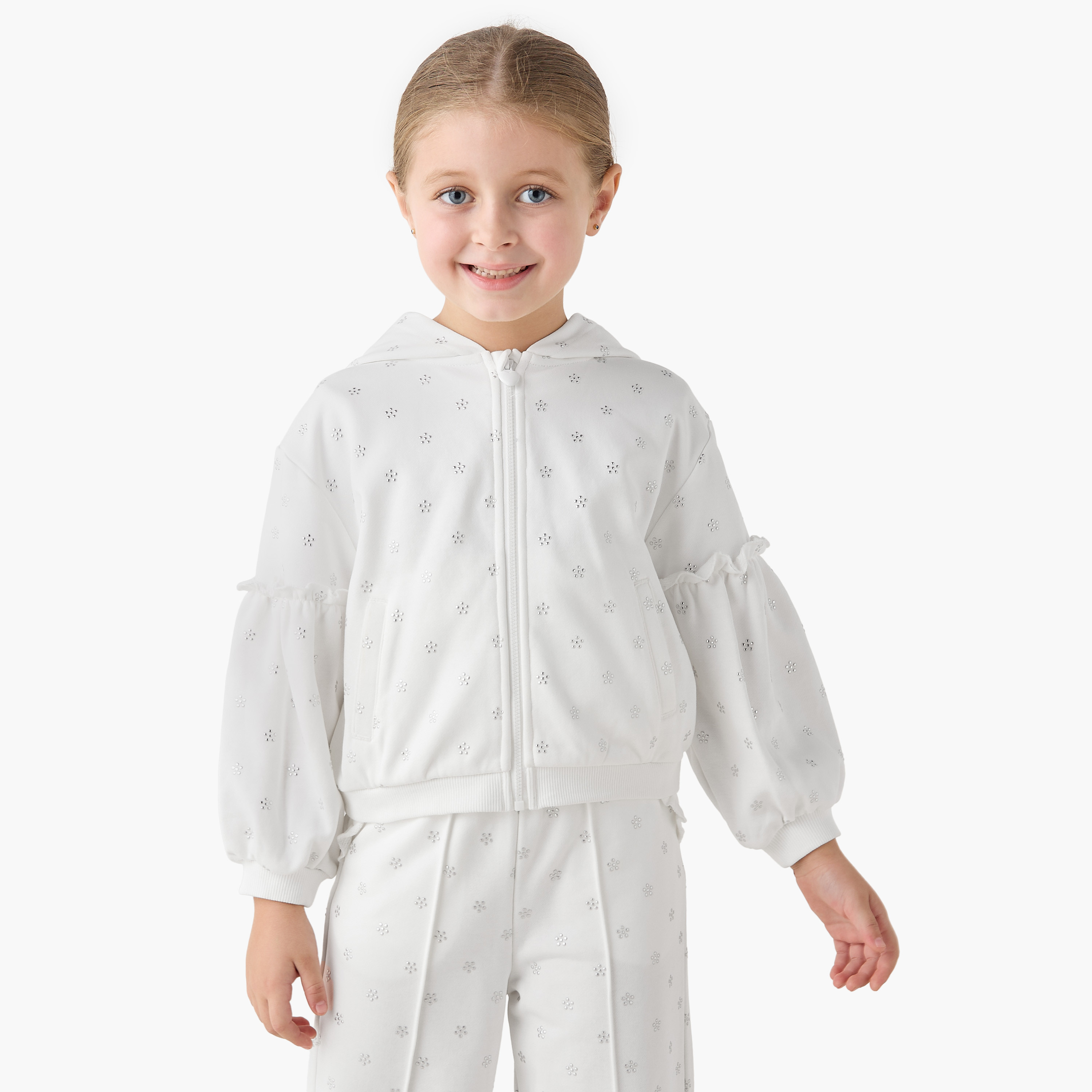 Juniors Hooded Long Sleeves Sweatshirt and Pants Set with Embellished Detail-baby-girls-clothing-setsandcoords-image-2