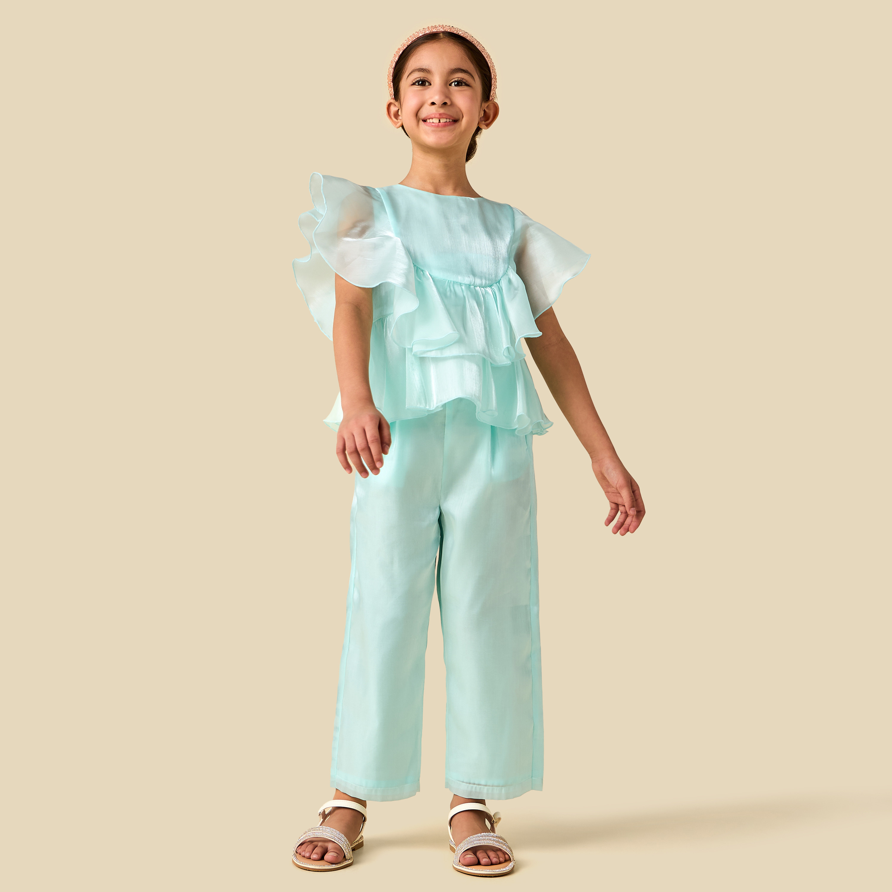 Juniors Crew Neck Sleeveless Top and Pants Set with Ruffle Detail-baby-girls-clothing-setsandcoords-image-2