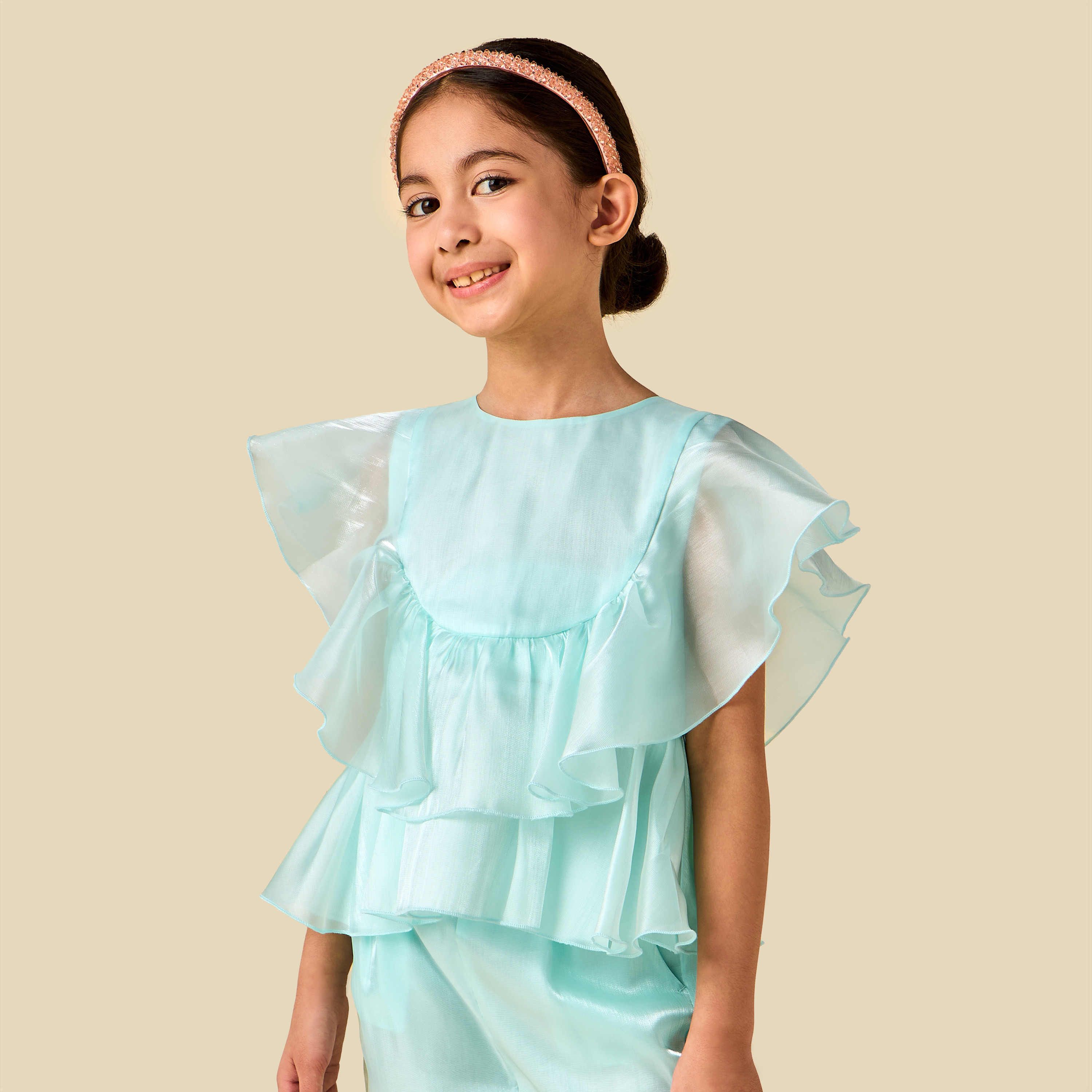Juniors Crew Neck Sleeveless Top and Pants Set with Ruffle Detail-baby-girls-clothing-setsandcoords-image-3
