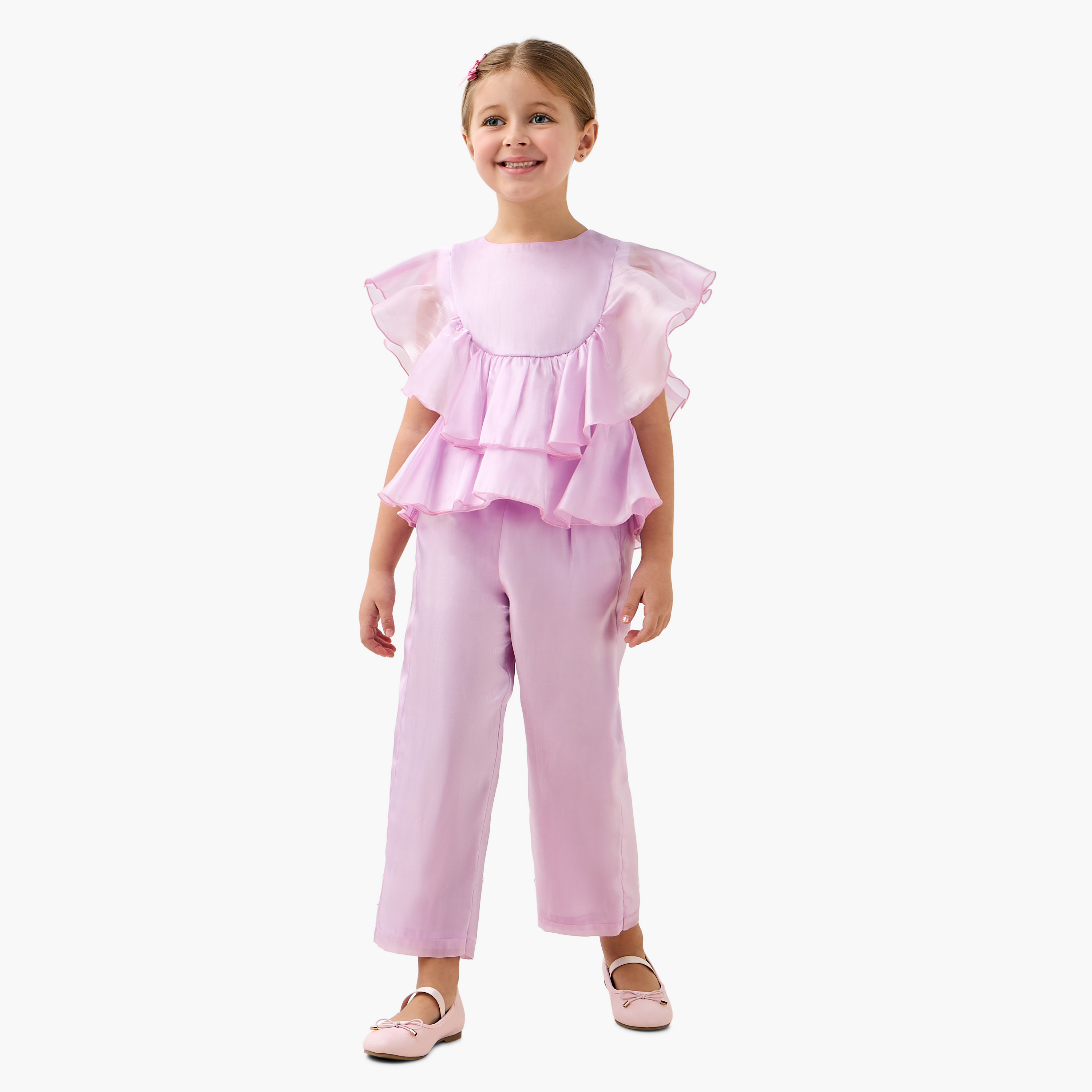 Juniors Crew Neck Sleeveless Top and Pants Set with Ruffle Detail-baby-girls-clothing-setsandcoords-image-1