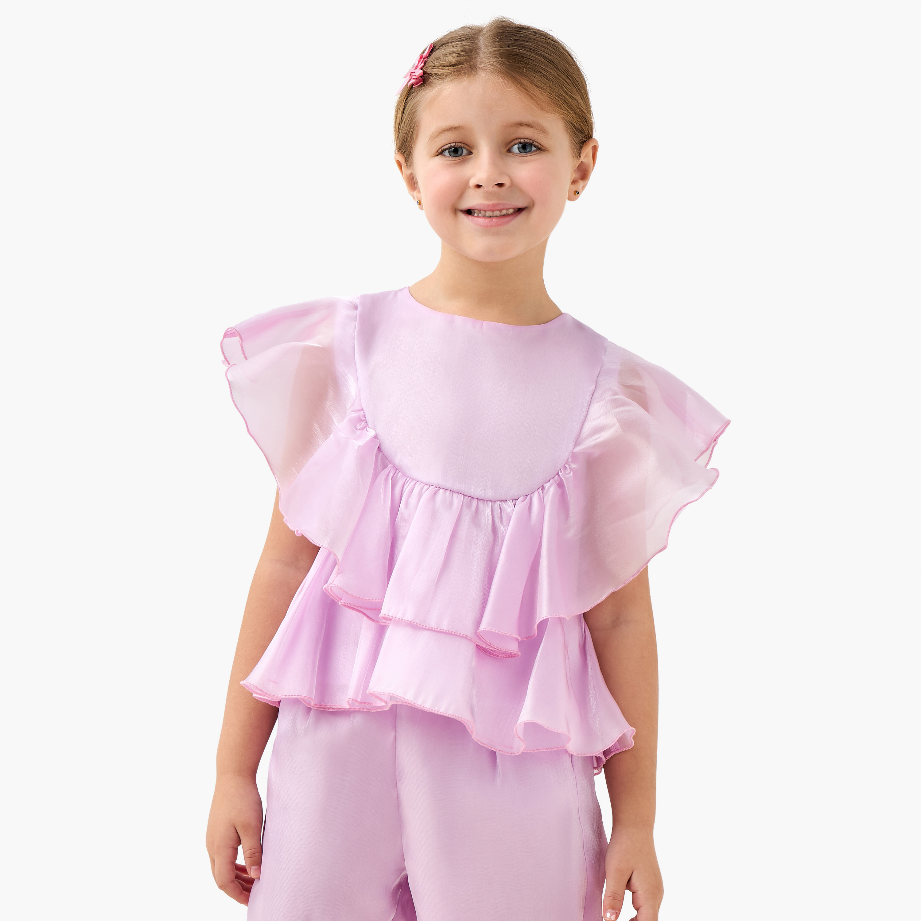 Juniors Crew Neck Sleeveless Top and Pants Set with Ruffle Detail-baby-girls-clothing-setsandcoords-image-2