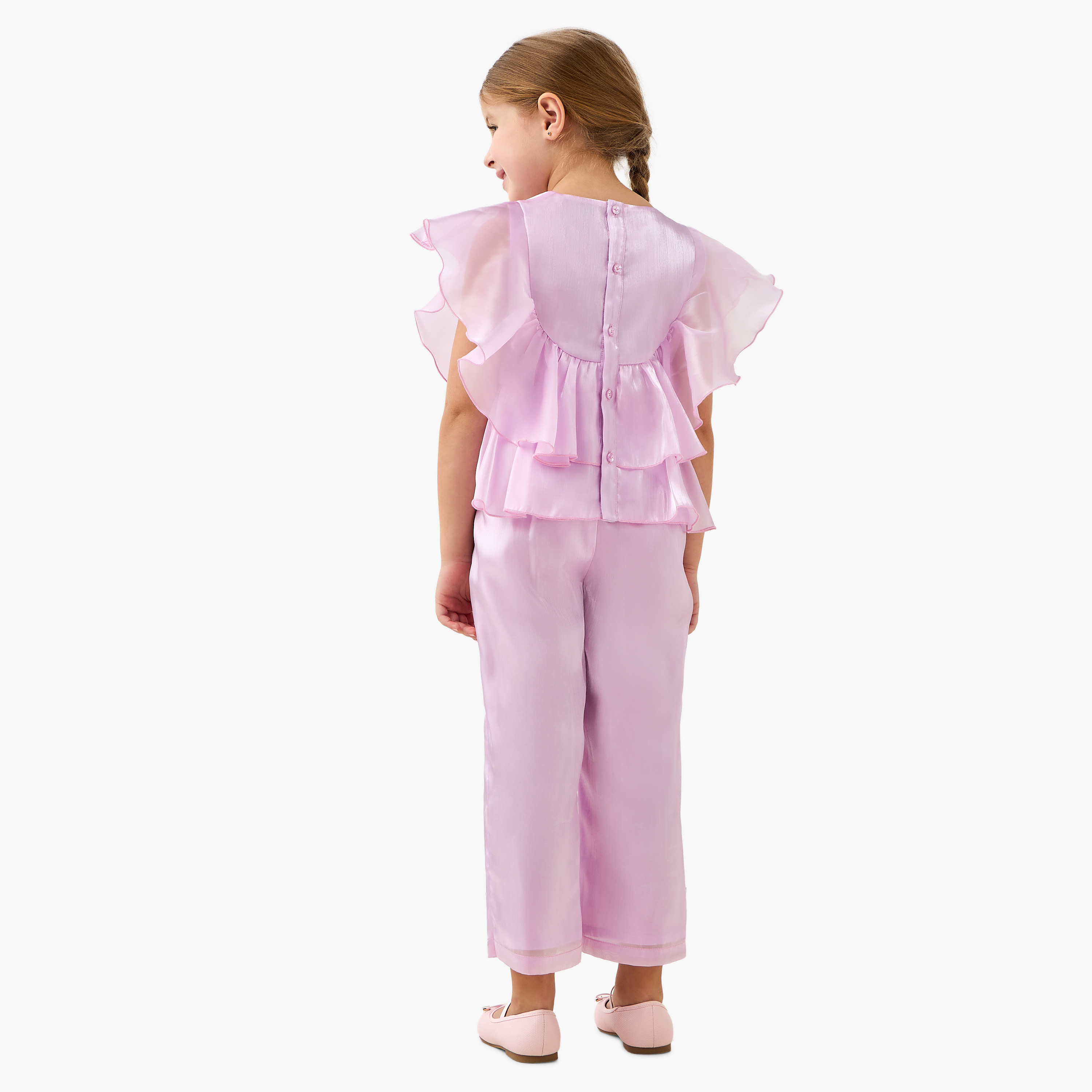 Juniors Crew Neck Sleeveless Top and Pants Set with Ruffle Detail-baby-girls-clothing-setsandcoords-image-4