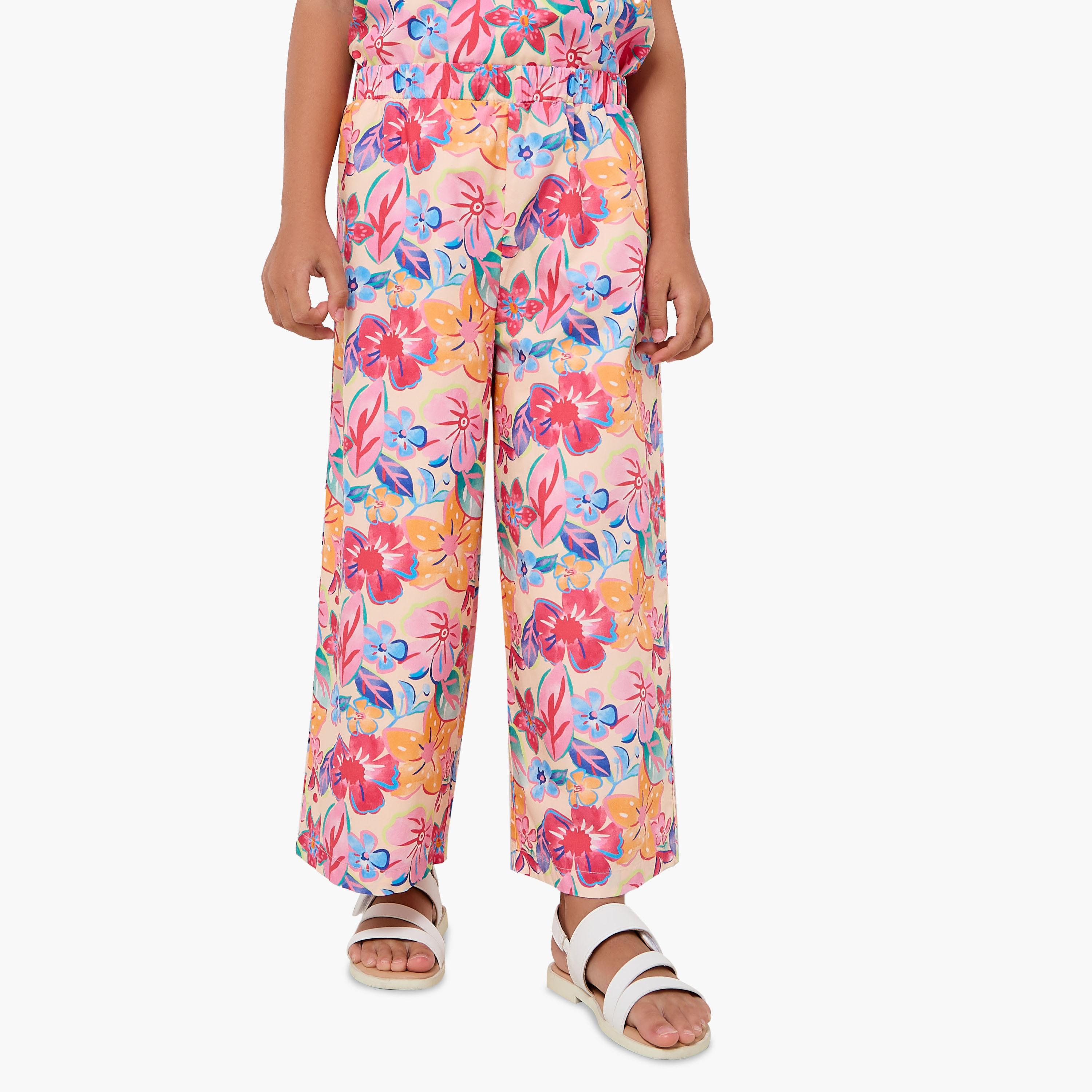 طقم بلوزة بياقة مربعة وأكمام بكشكش وبنطلون بطبعات زهور من جونيورز-girls-clothing-setsandcoords-image-3