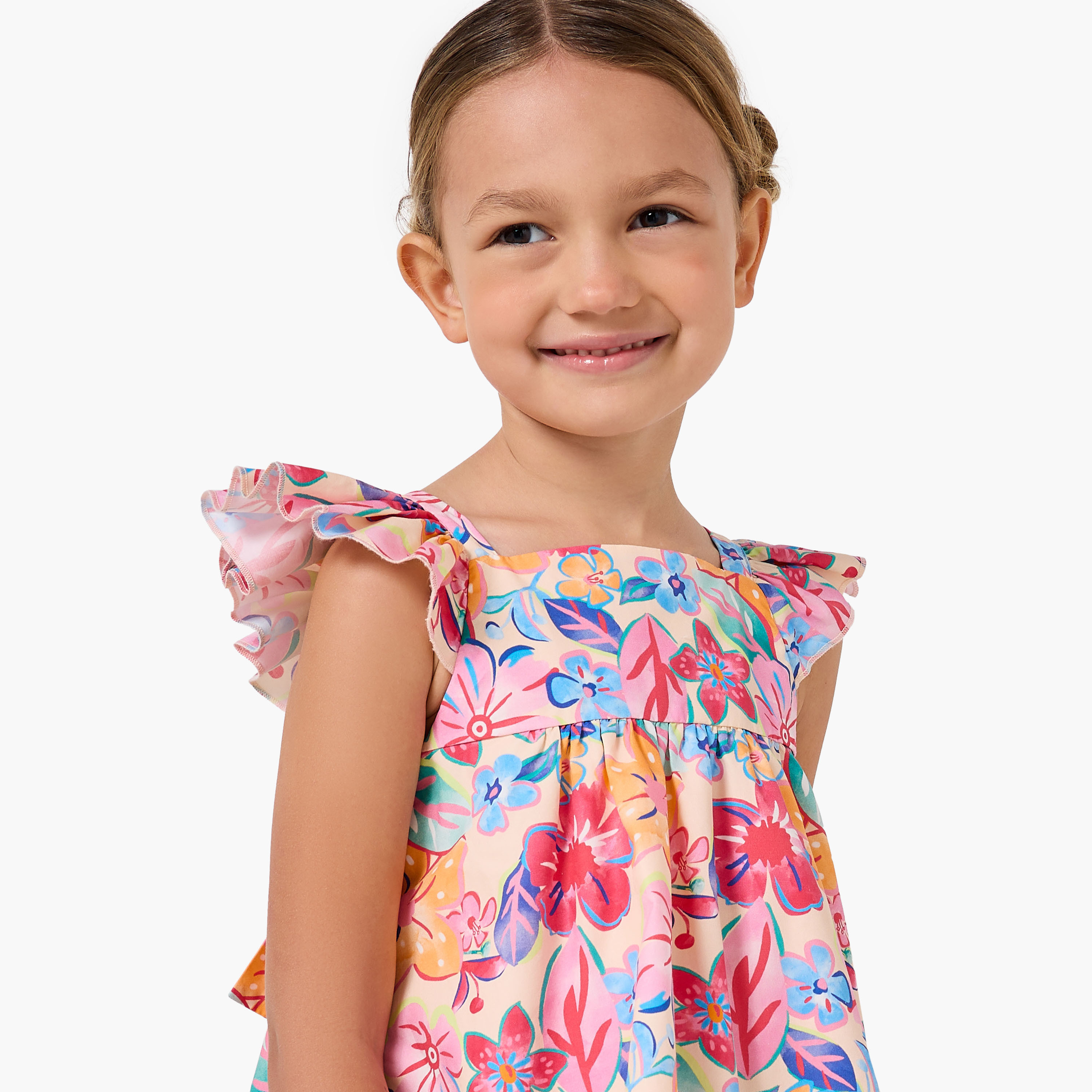 طقم بلوزة بياقة مربعة وأكمام بكشكش وبنطلون بطبعات زهور من جونيورز-girls-clothing-setsandcoords-image-5