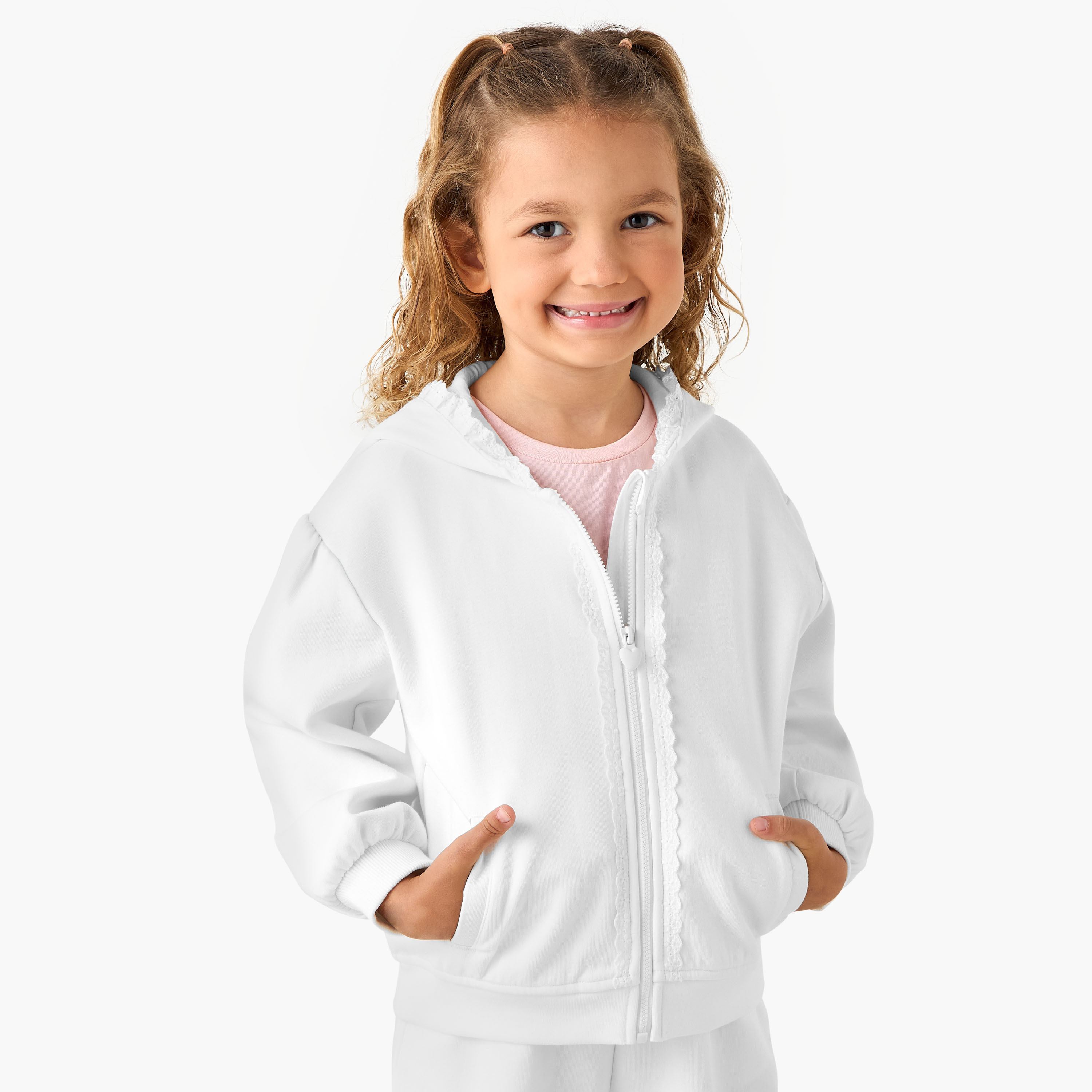 Juniors Hooded Long Sleeves Sweatshirt and Track Pants Set with Lace Trim-baby-girls-clothing-setsandcoords-image-2