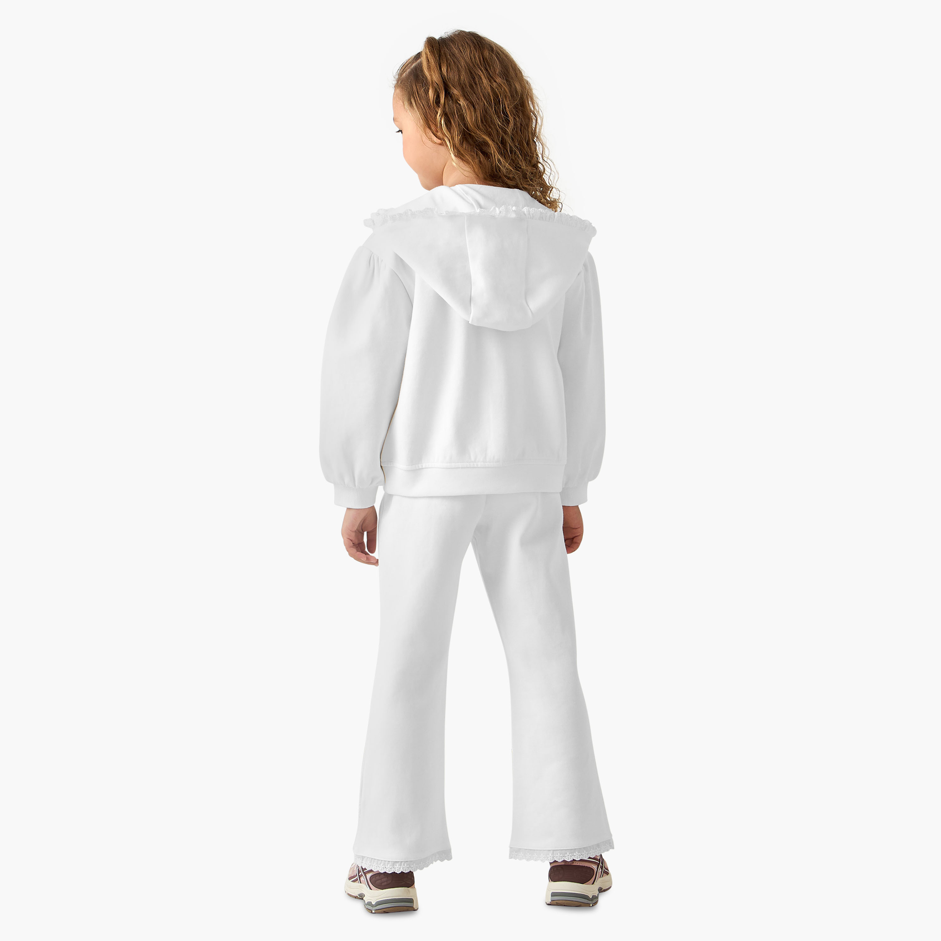 Juniors Hooded Long Sleeves Sweatshirt and Track Pants Set with Lace Trim-baby-girls-clothing-setsandcoords-image-4