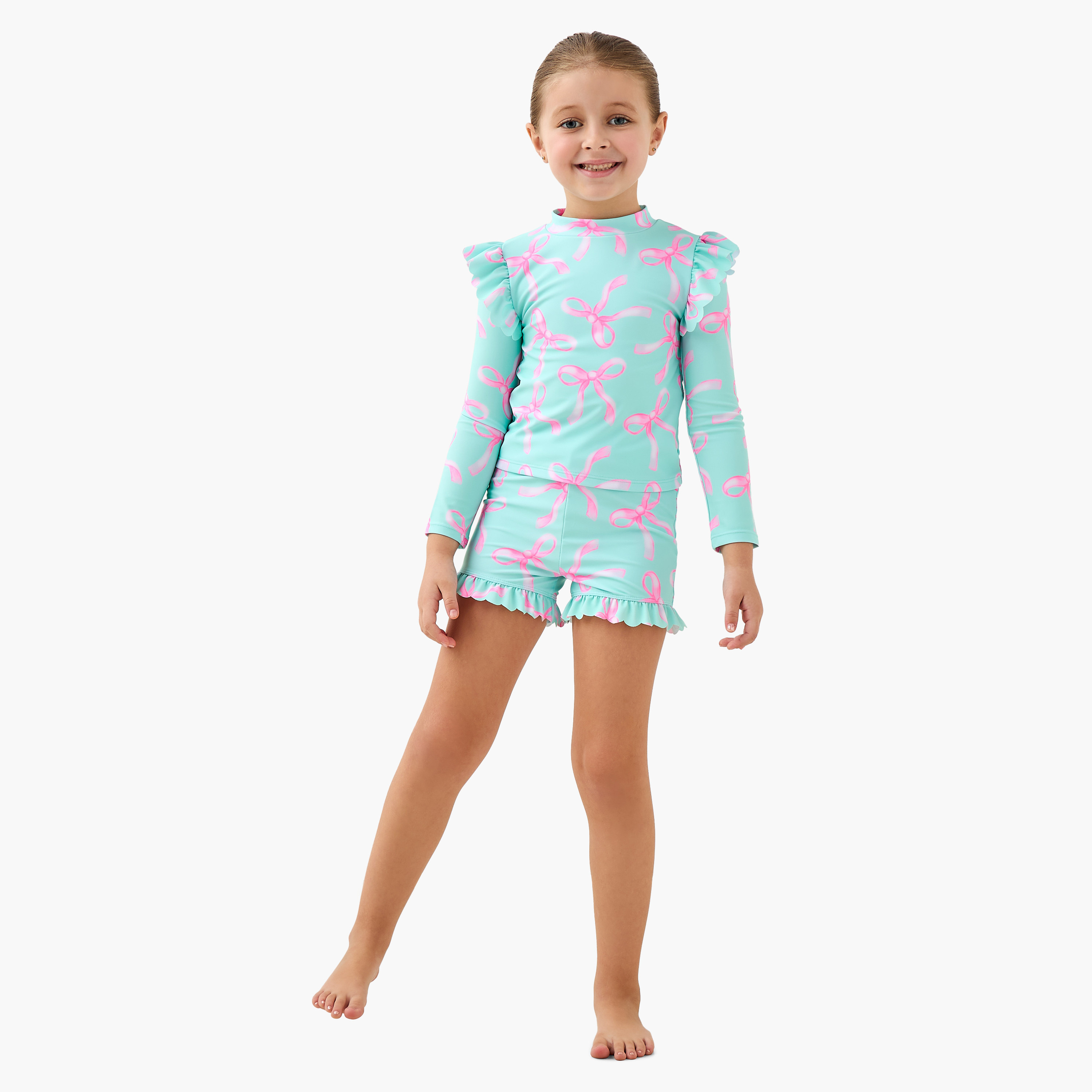 Juniors Girls Bow Print Rash Guard Set-girls-clothing-swimwear-image-1