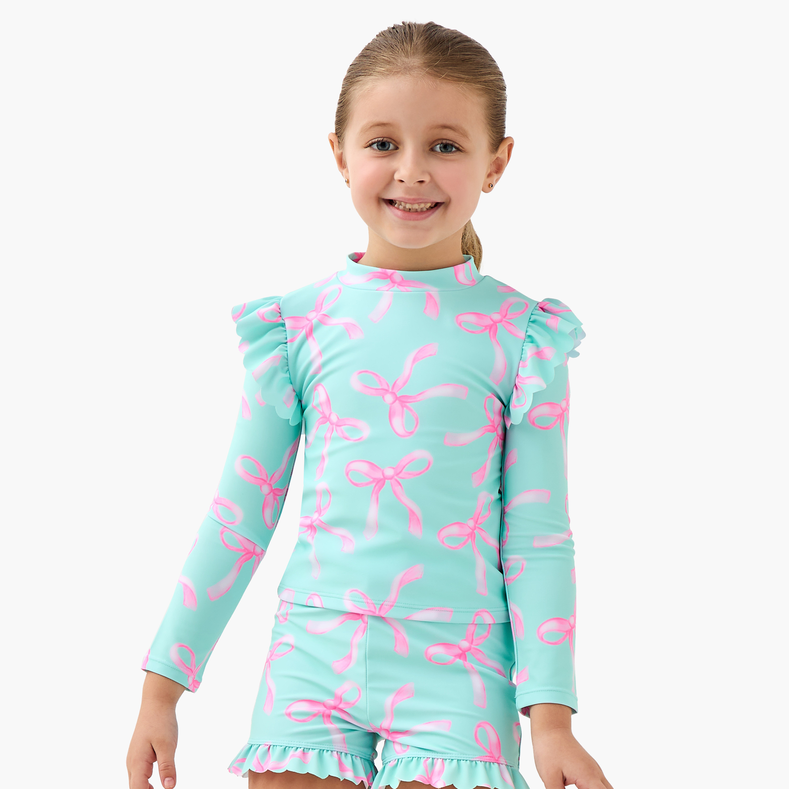Juniors Girls Bow Print Rash Guard Set-girls-clothing-swimwear-image-2