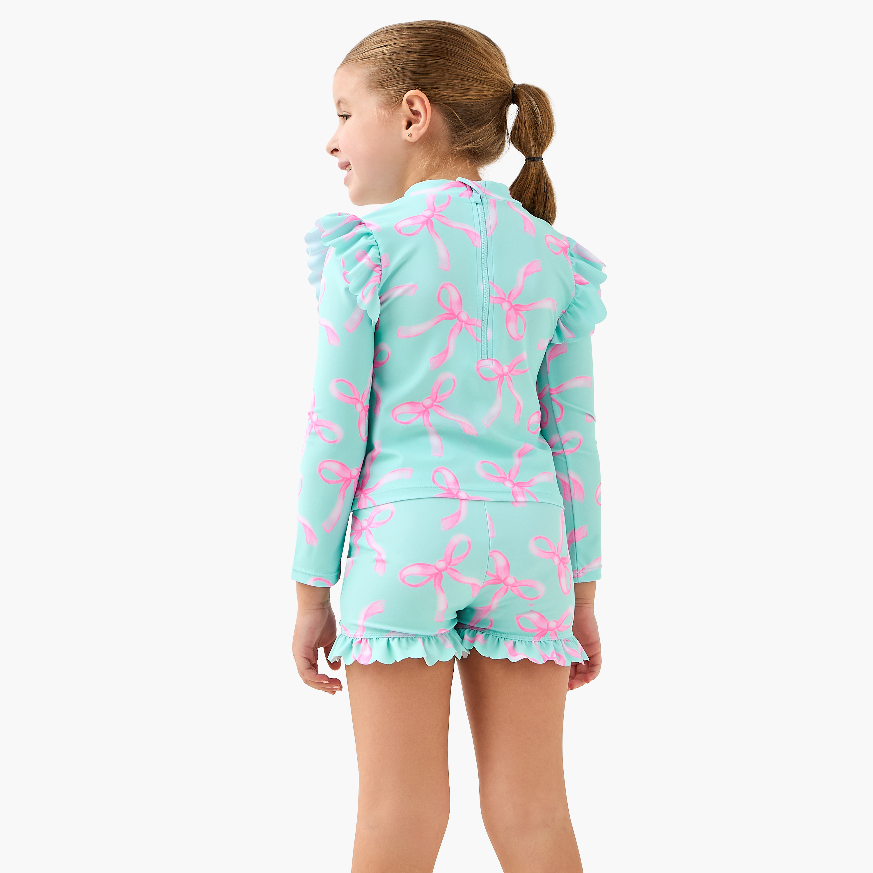 Juniors Girls Bow Print Rash Guard Set-girls-clothing-swimwear-image-4