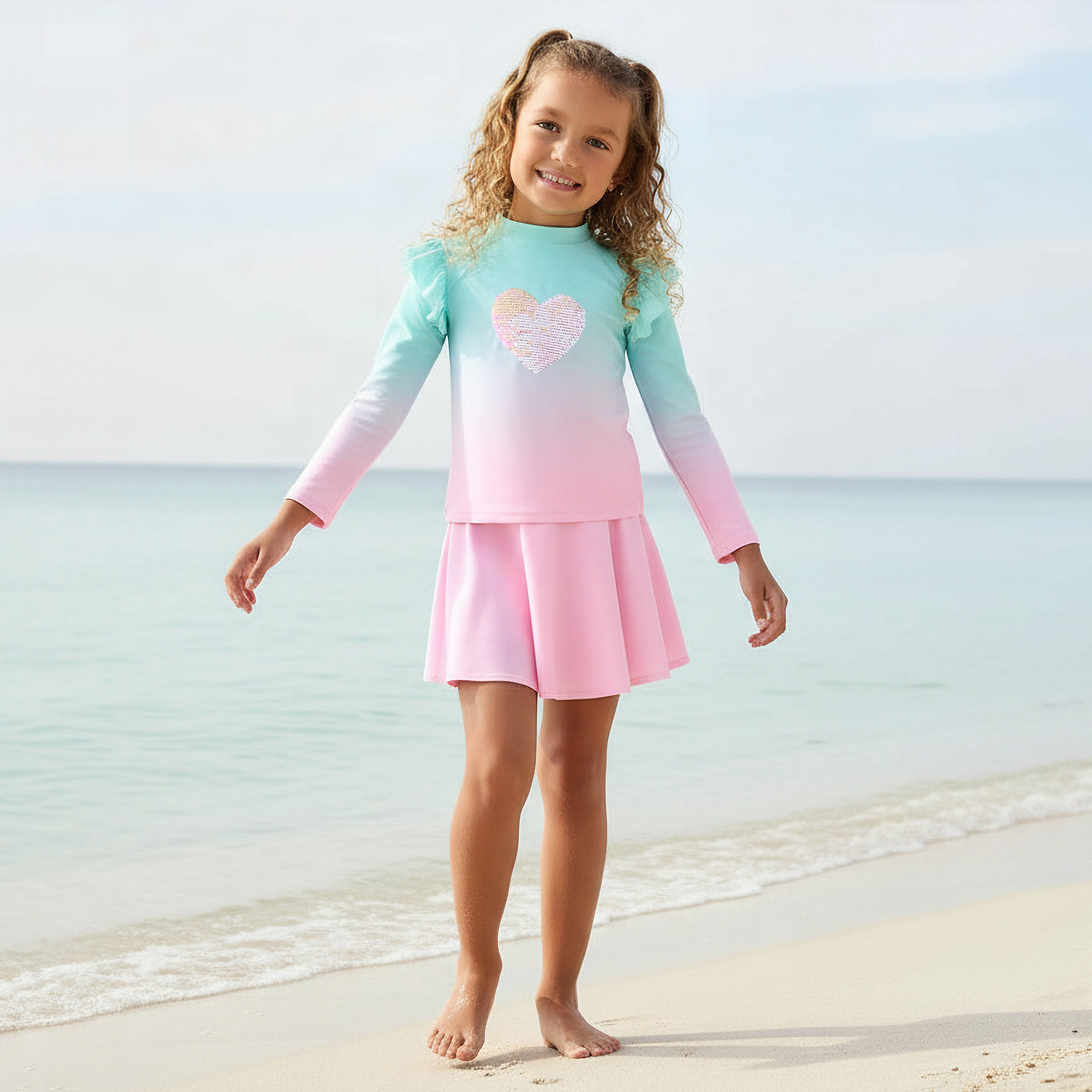 Juniors Girls Sequin Heart Embellished Swim Top and Skirt-girls-clothing-swimwear-image-1