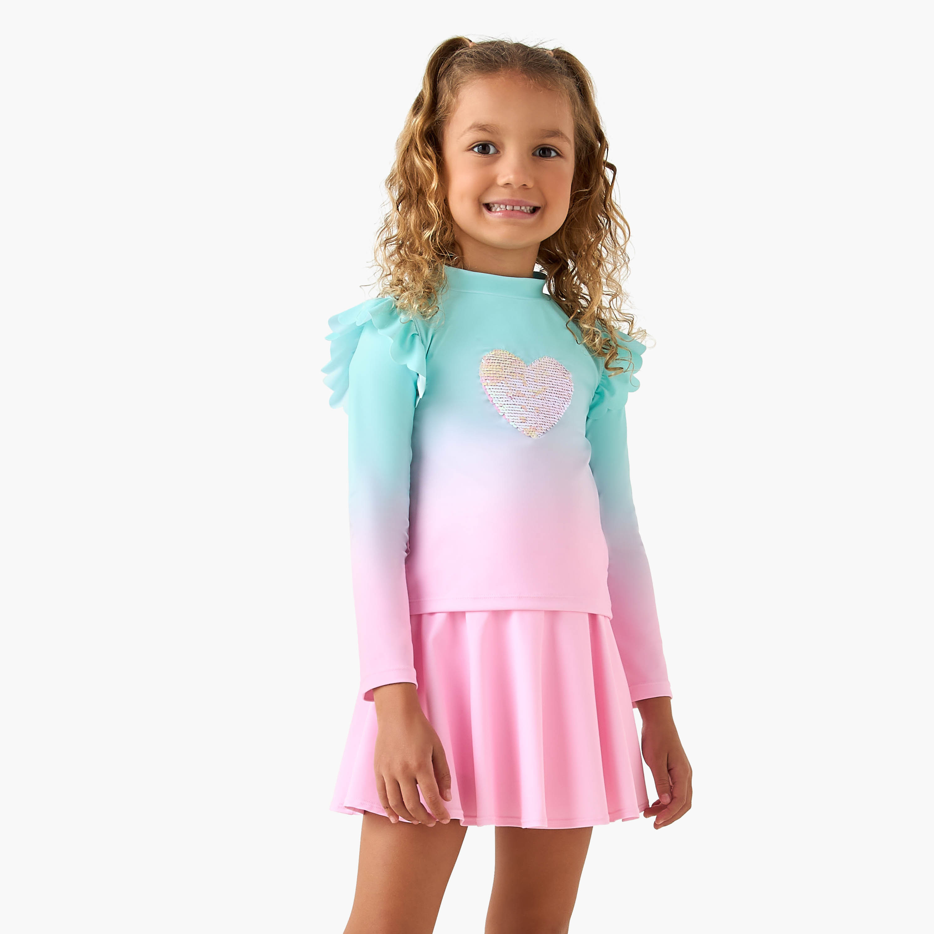 Juniors Girls Sequin Heart Embellished Swim Top and Skirt-girls-clothing-swimwear-image-2