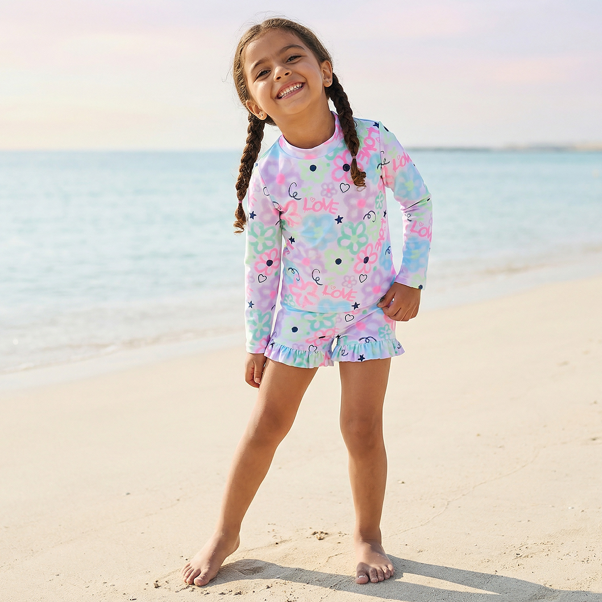Juniors Girls Floral Print Swim Top Shorts Set-baby-girls-clothing-swimwear-image-1
