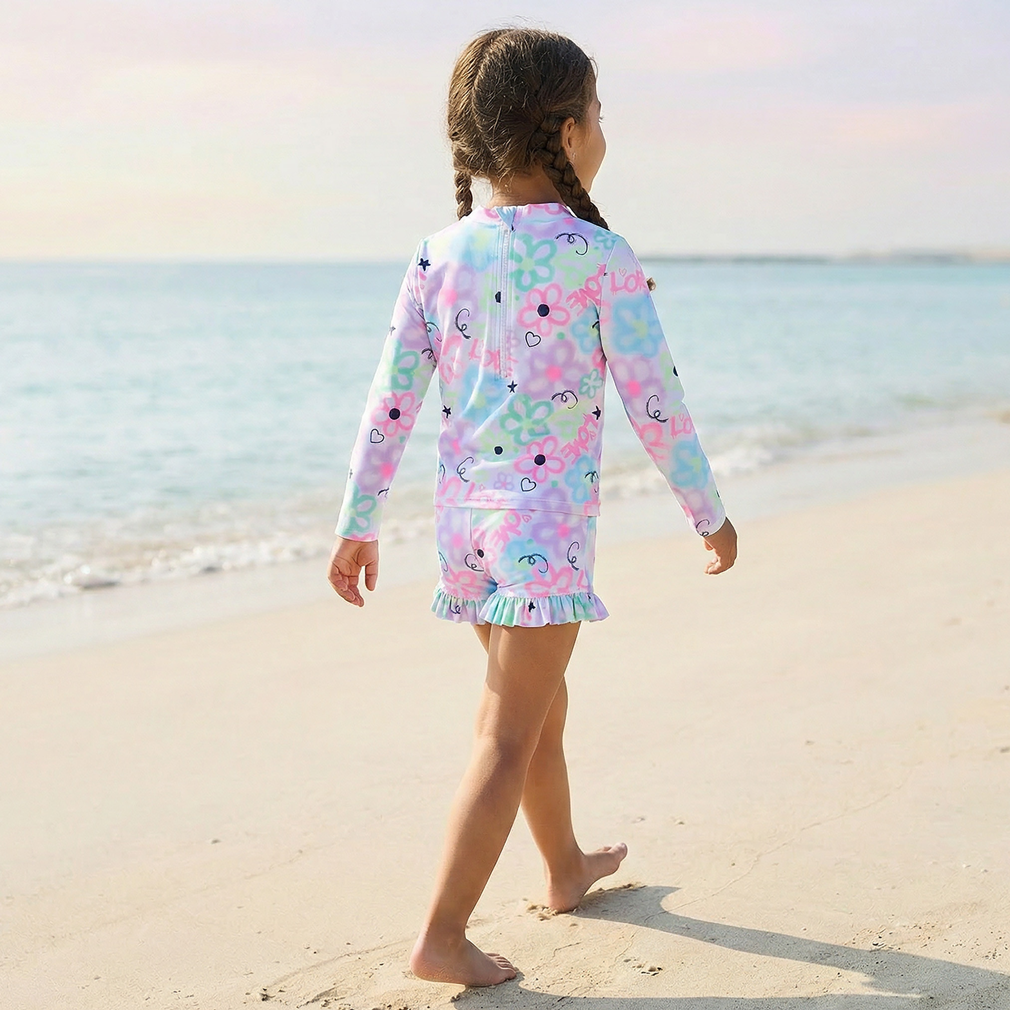 Juniors Girls Floral Print Swim Top Shorts Set-baby-girls-clothing-swimwear-image-3