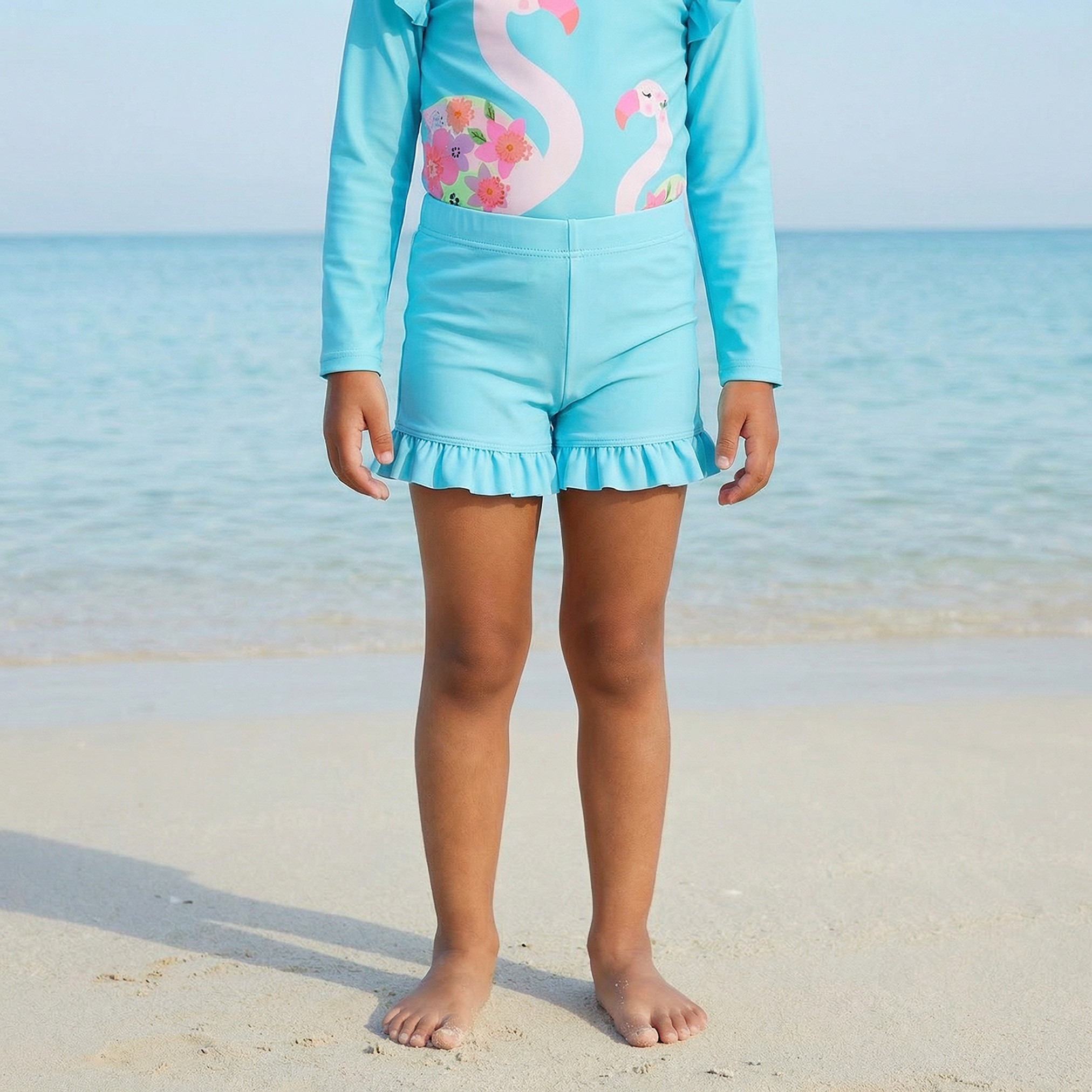 Juniors Girls Flamingo Print Rash Guard and Swim Shorts Set-girls-clothing-swimwear-image-3