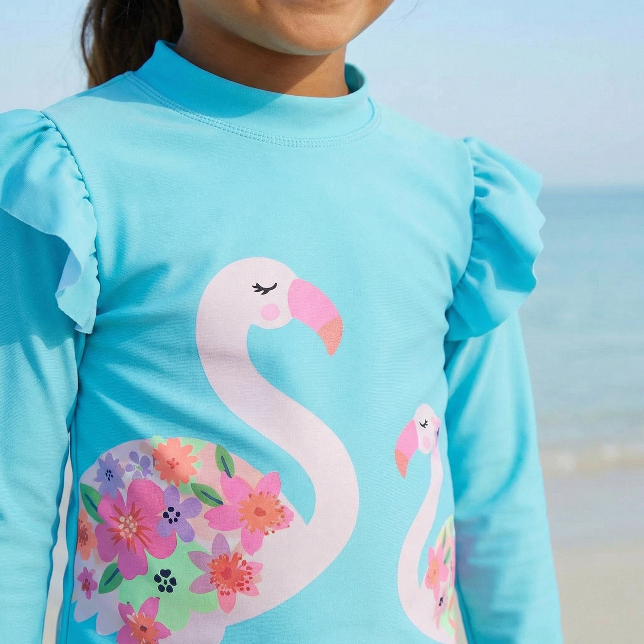 Juniors Girls Flamingo Print Rash Guard and Swim Shorts Set-girls-clothing-swimwear-image-4