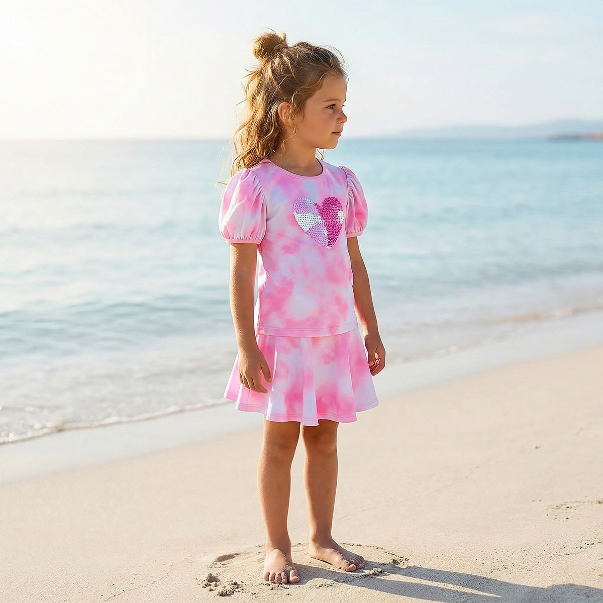 بلوزة سباحة بطبعات مصبوغة للبنات مع تنورة من جونيورز - طقم من قطعتين-baby-girls-clothing-swimwear-image-1