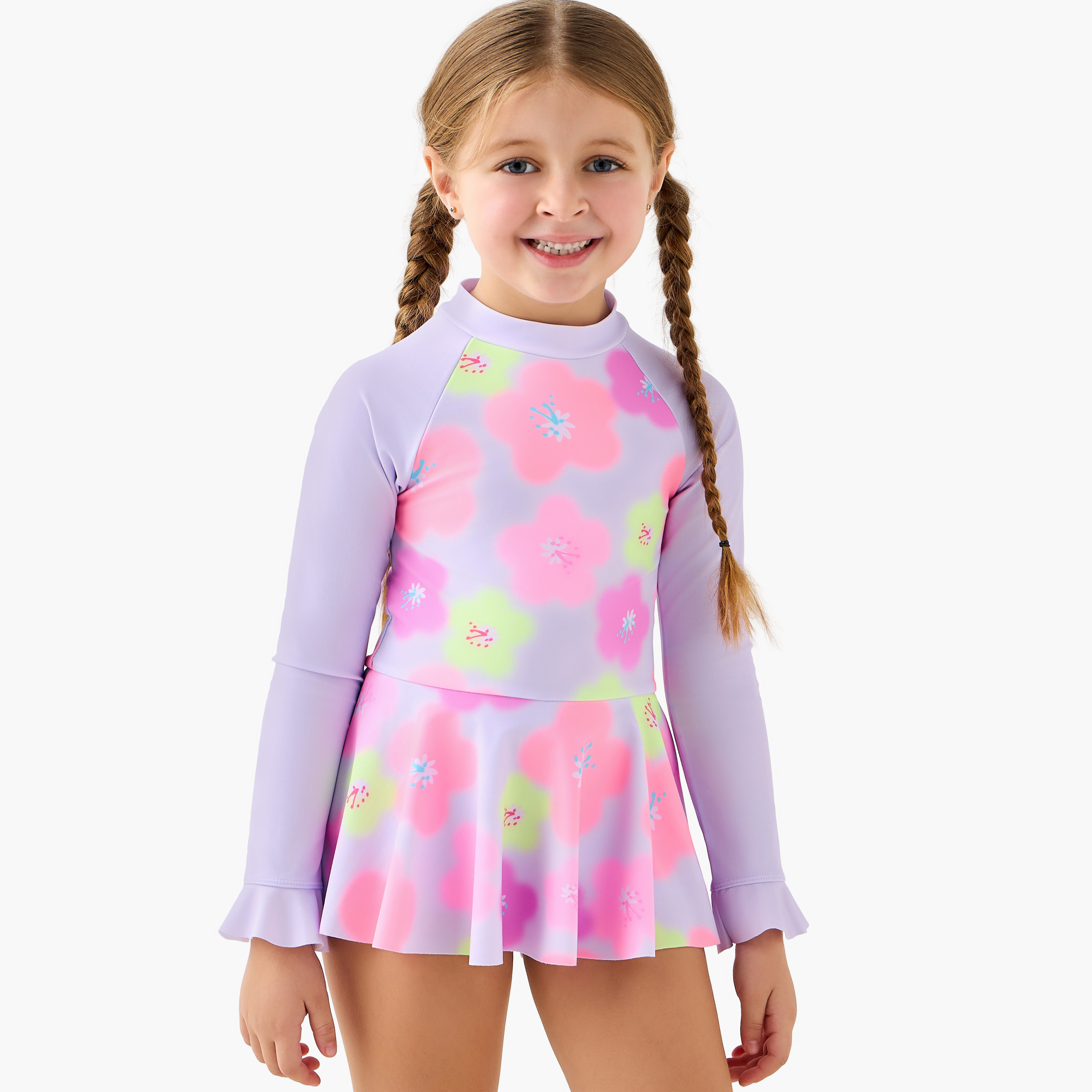 بدلة سباحة بأكمام طويلة ورقبة عالية وسحاب إغلاق من جونيورز-girls-clothing-sportswear-swimwear-image-5