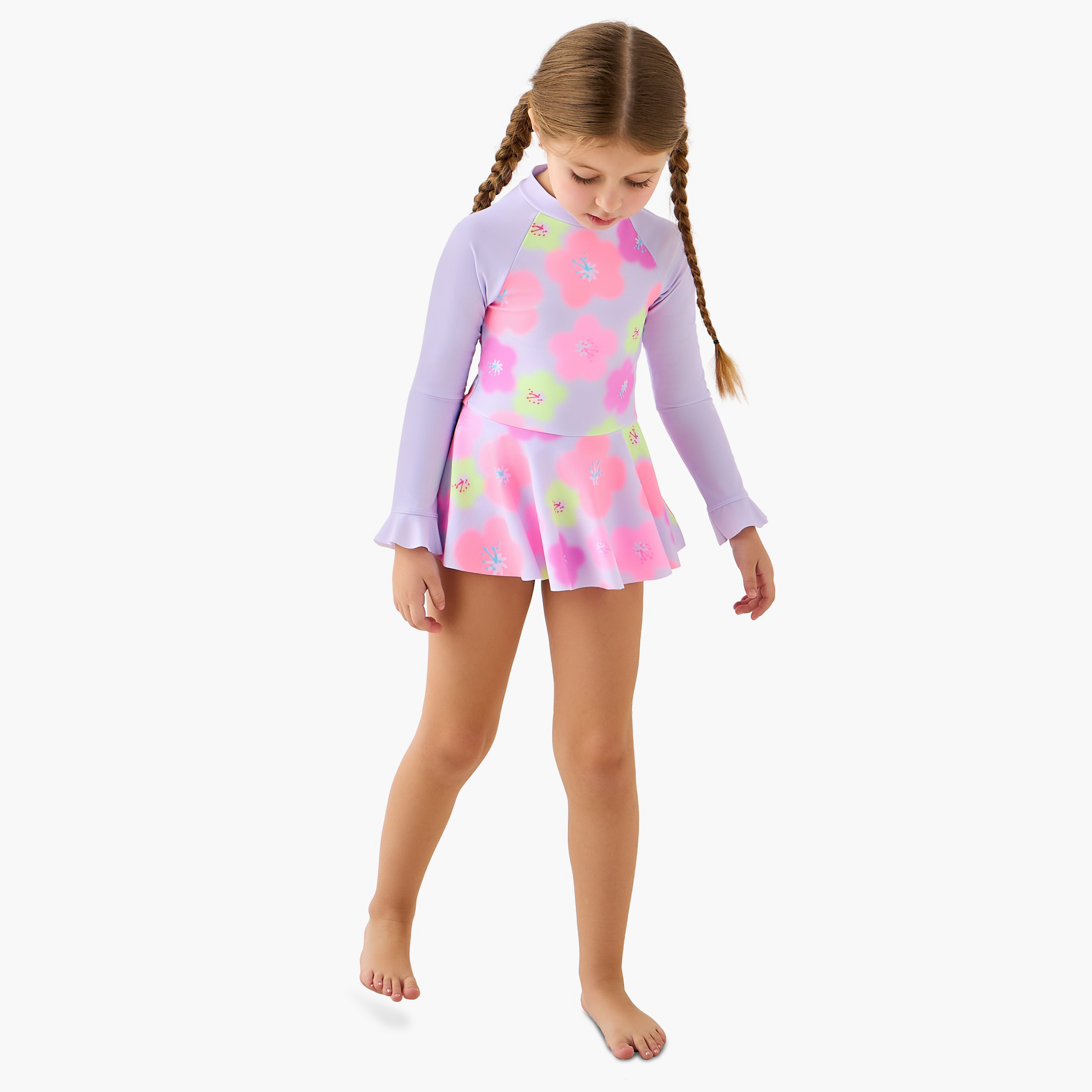 بدلة سباحة بأكمام طويلة ورقبة عالية وسحاب إغلاق من جونيورز-girls-clothing-sportswear-swimwear-image-4