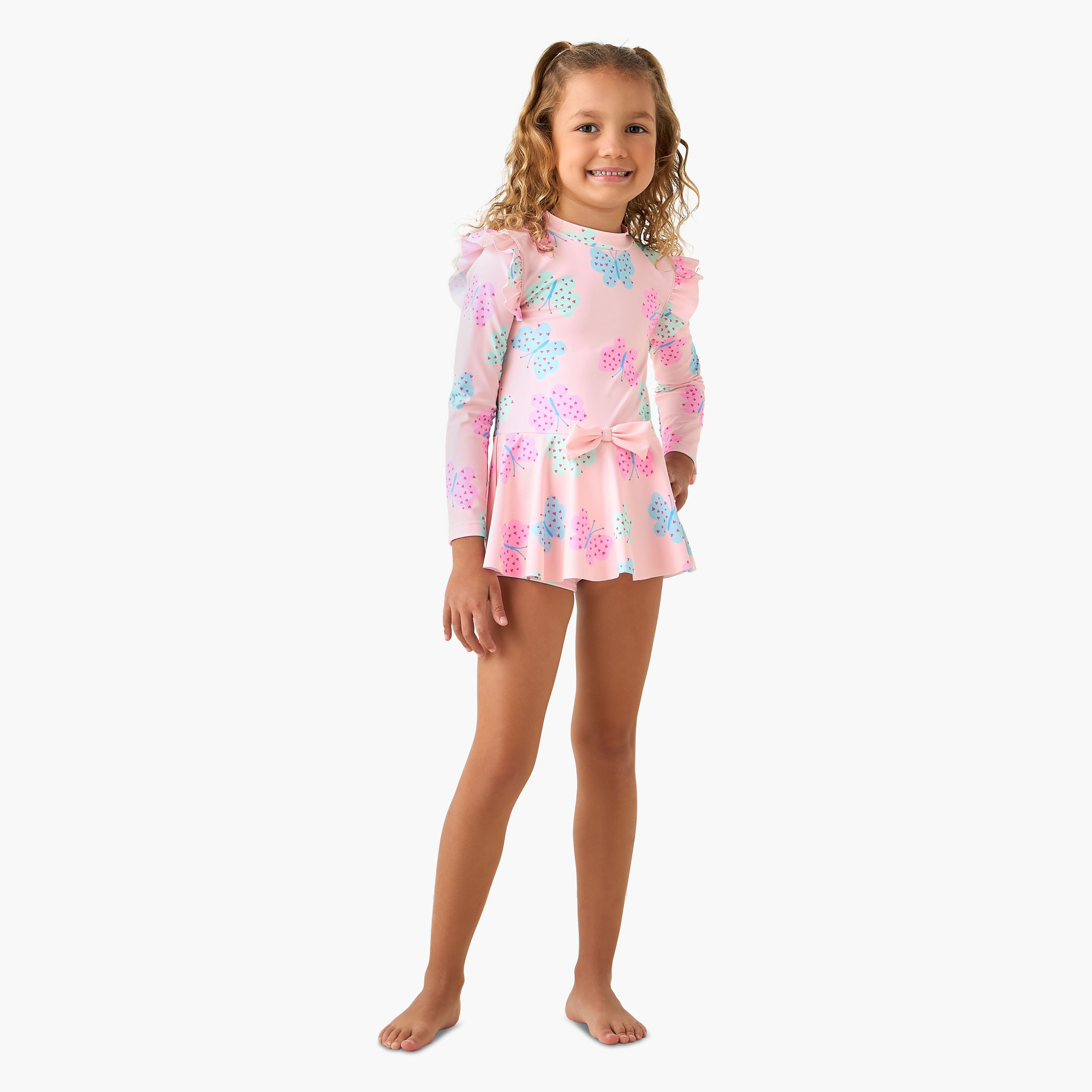 بدلة سباحة بأكمام طويلة وياقة مستديرة وطبعات فراشة من جونيورز-girls-clothing-swimwear-image-4