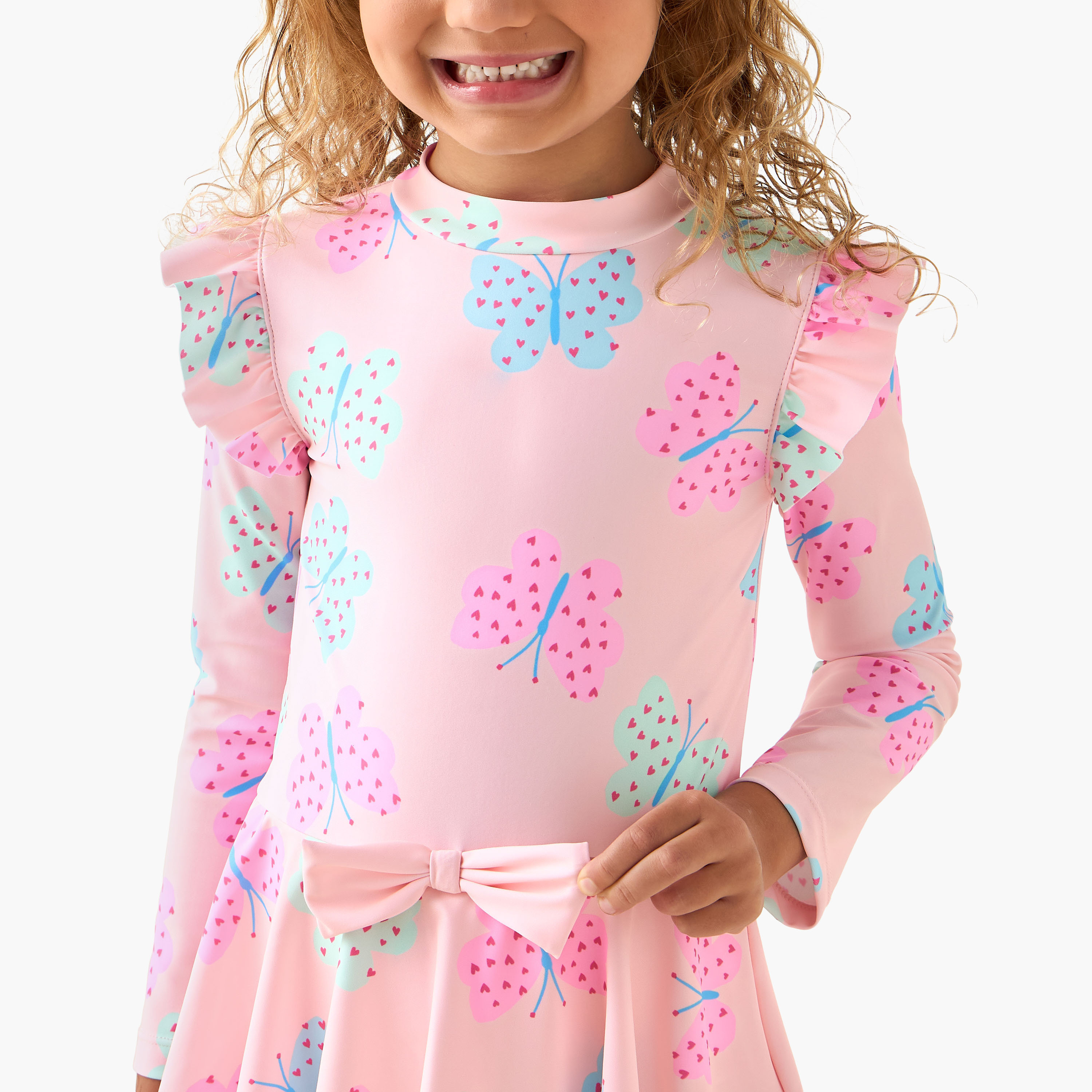 بدلة سباحة بأكمام طويلة وياقة مستديرة وطبعات فراشة من جونيورز-girls-clothing-swimwear-image-2