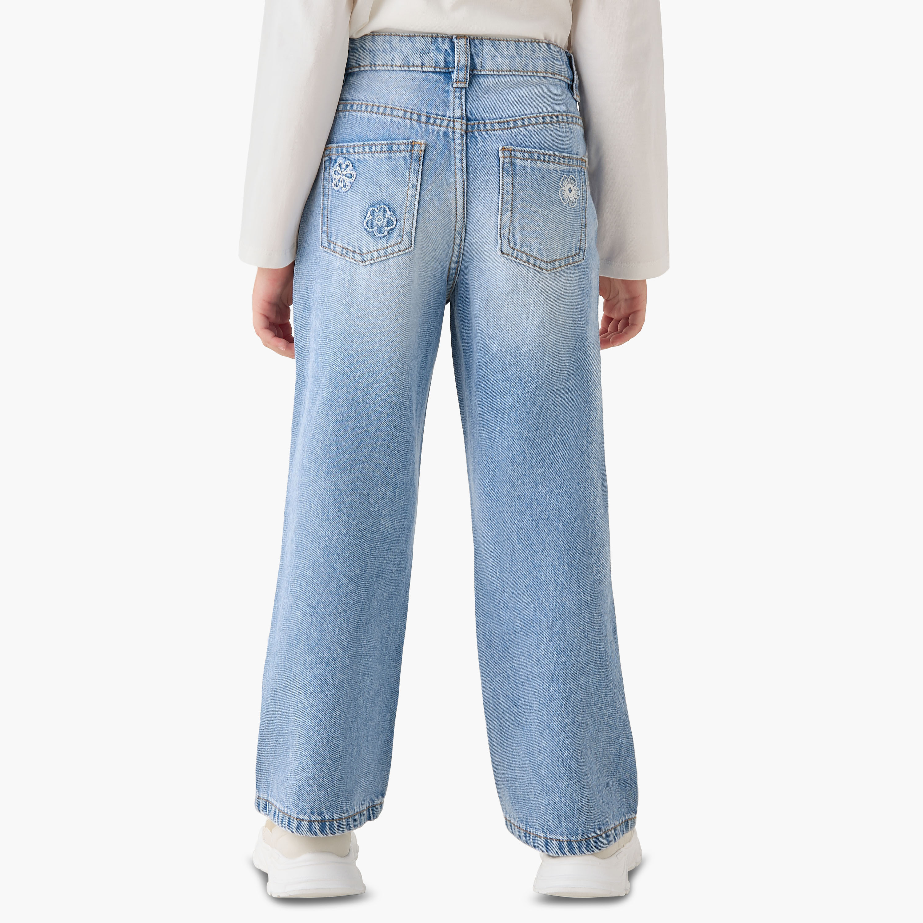 Juniors Wide Leg Butterfly Applique Jeans with Button Waist-girls-clothing-bottoms-jeansandjeggings-image-3