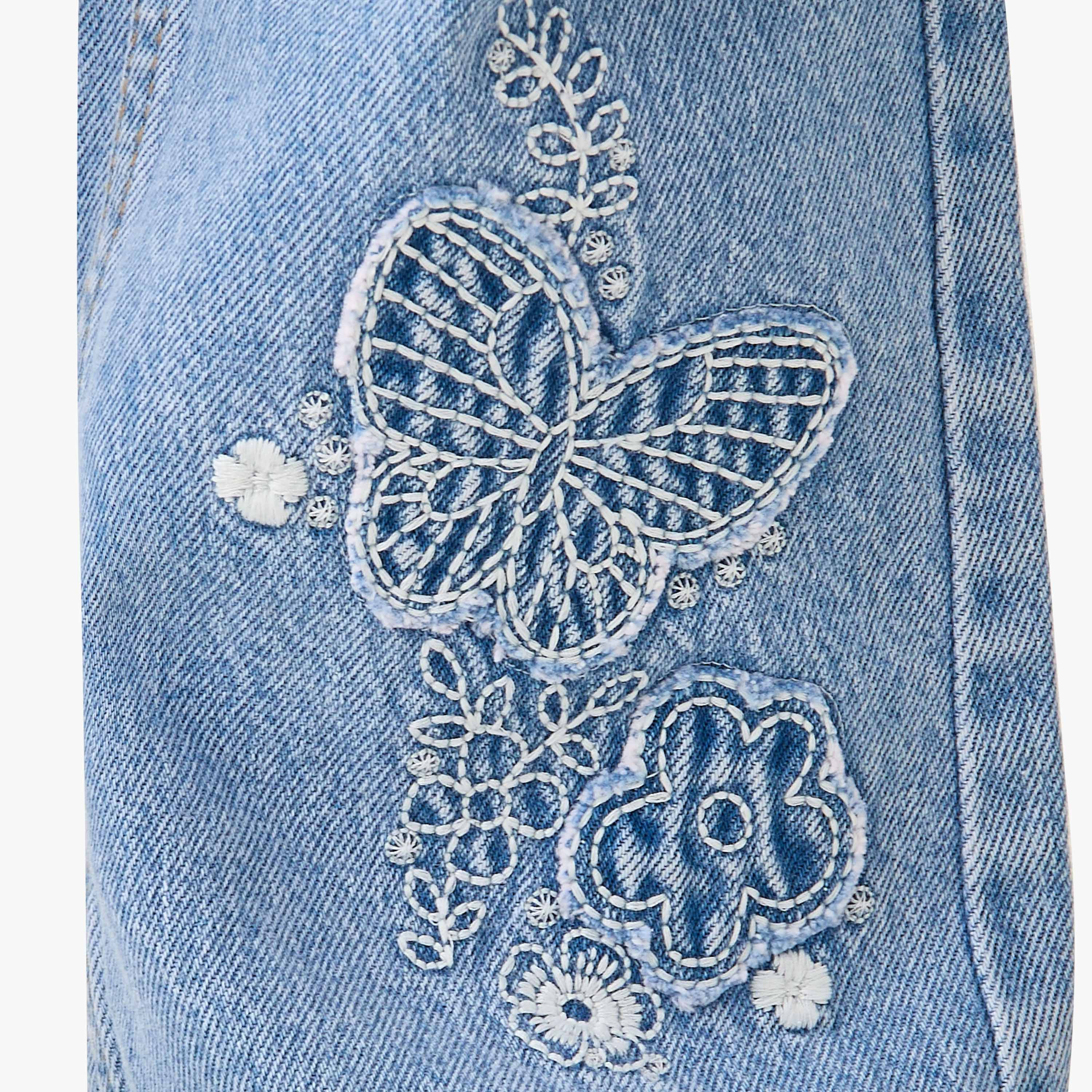 Juniors Wide Leg Butterfly Applique Jeans with Button Waist-girls-clothing-bottoms-jeansandjeggings-image-5
