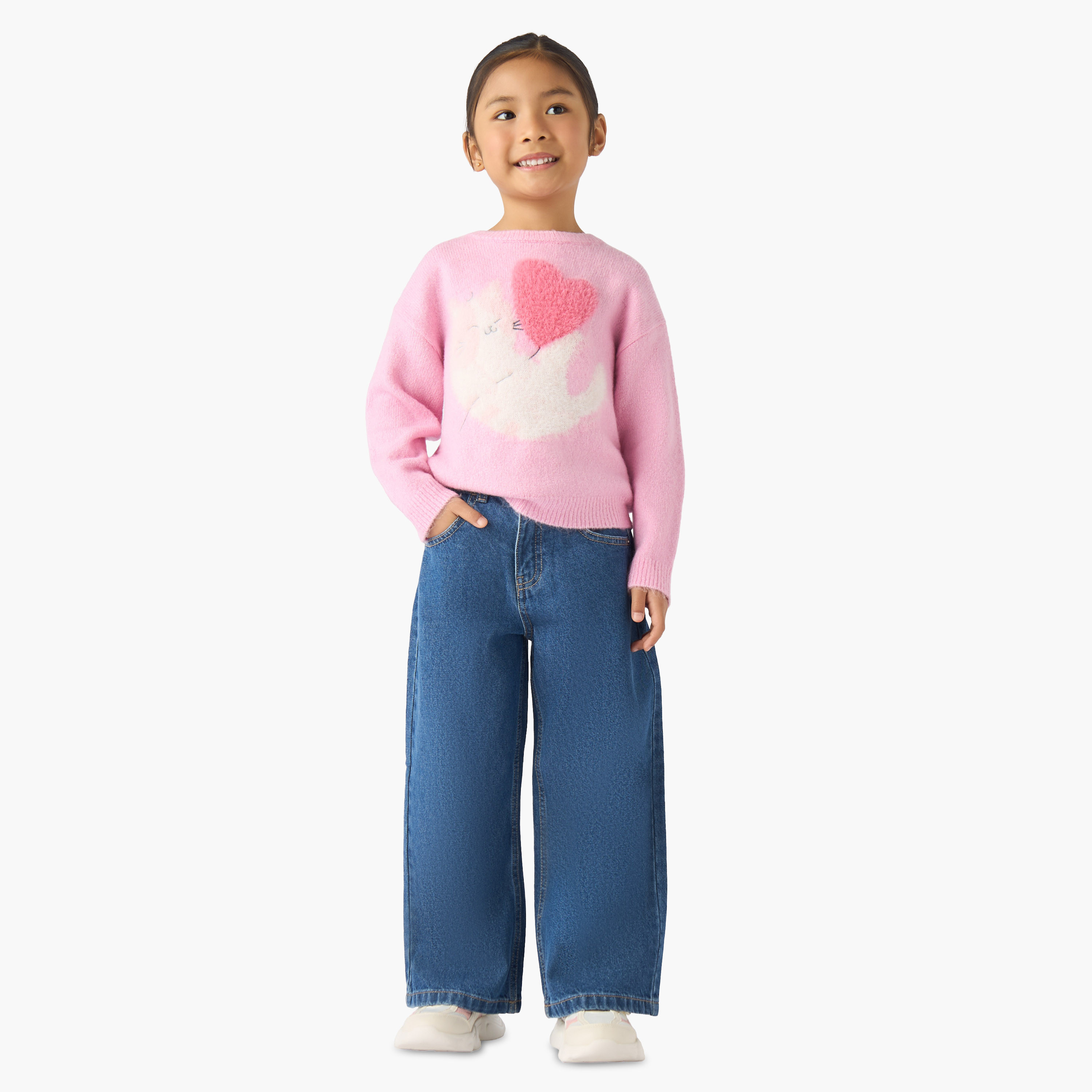 Juniors Wide Leg Jeans with Pockets, Button Waist-girls-clothing-bottoms-jeansandjeggings-image-2