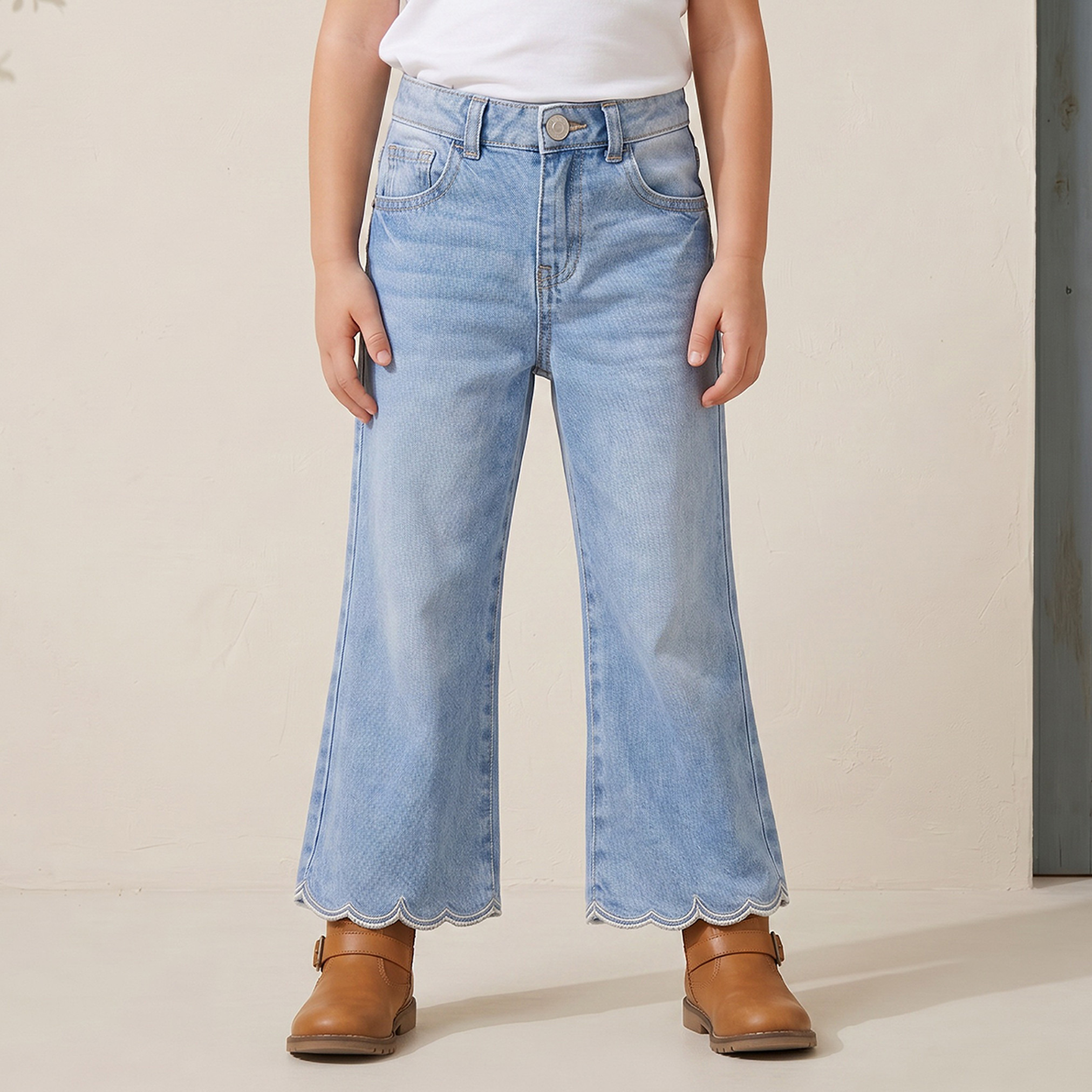 Juniors Button Closure Jeans with Scalloped Hem-girls-clothing-bottoms-jeansandjeggings-image-1