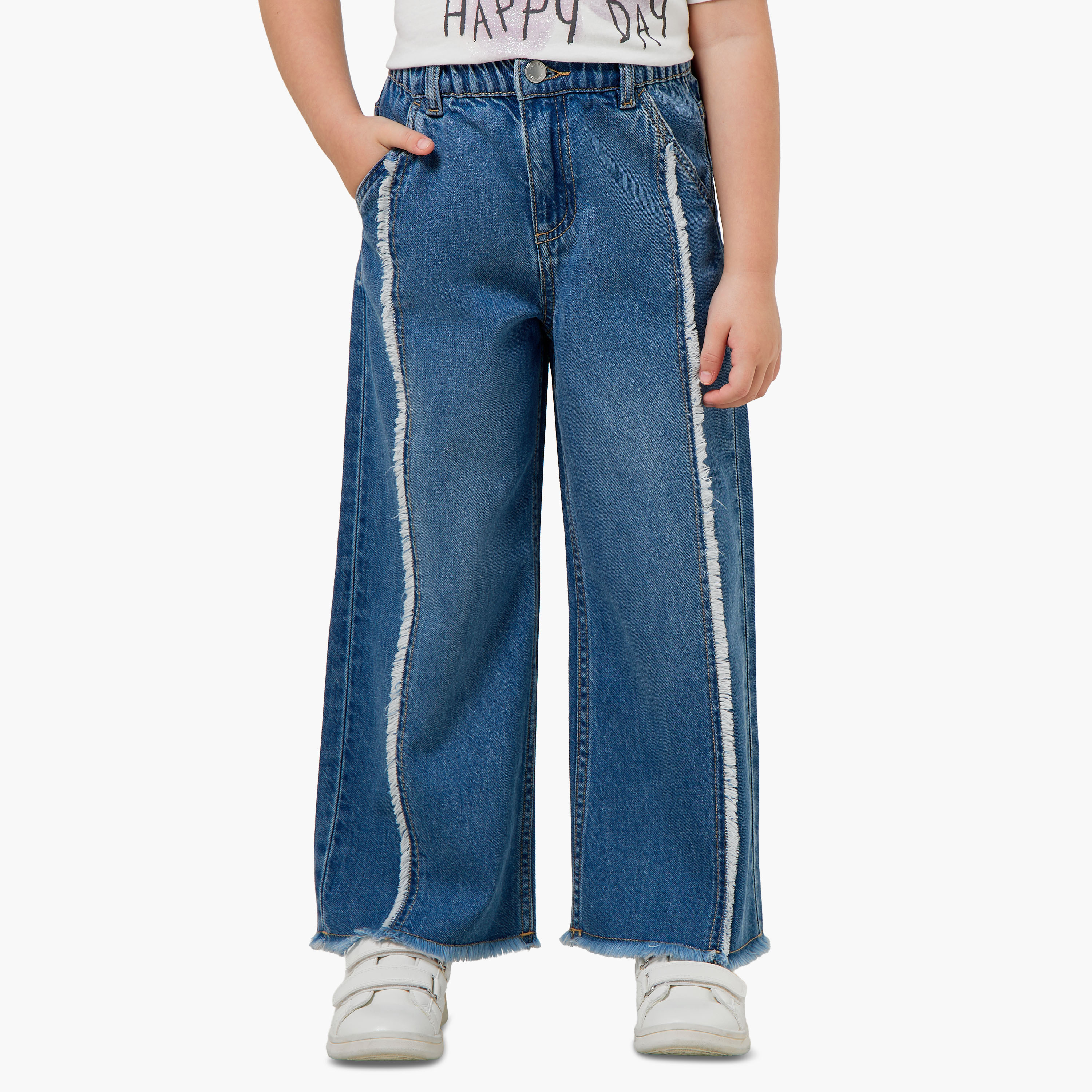 Juniors Mid-Rise Wide Leg Jeans with Frayed Trim-girls-clothing-bottoms-jeansandjeggings-image-1