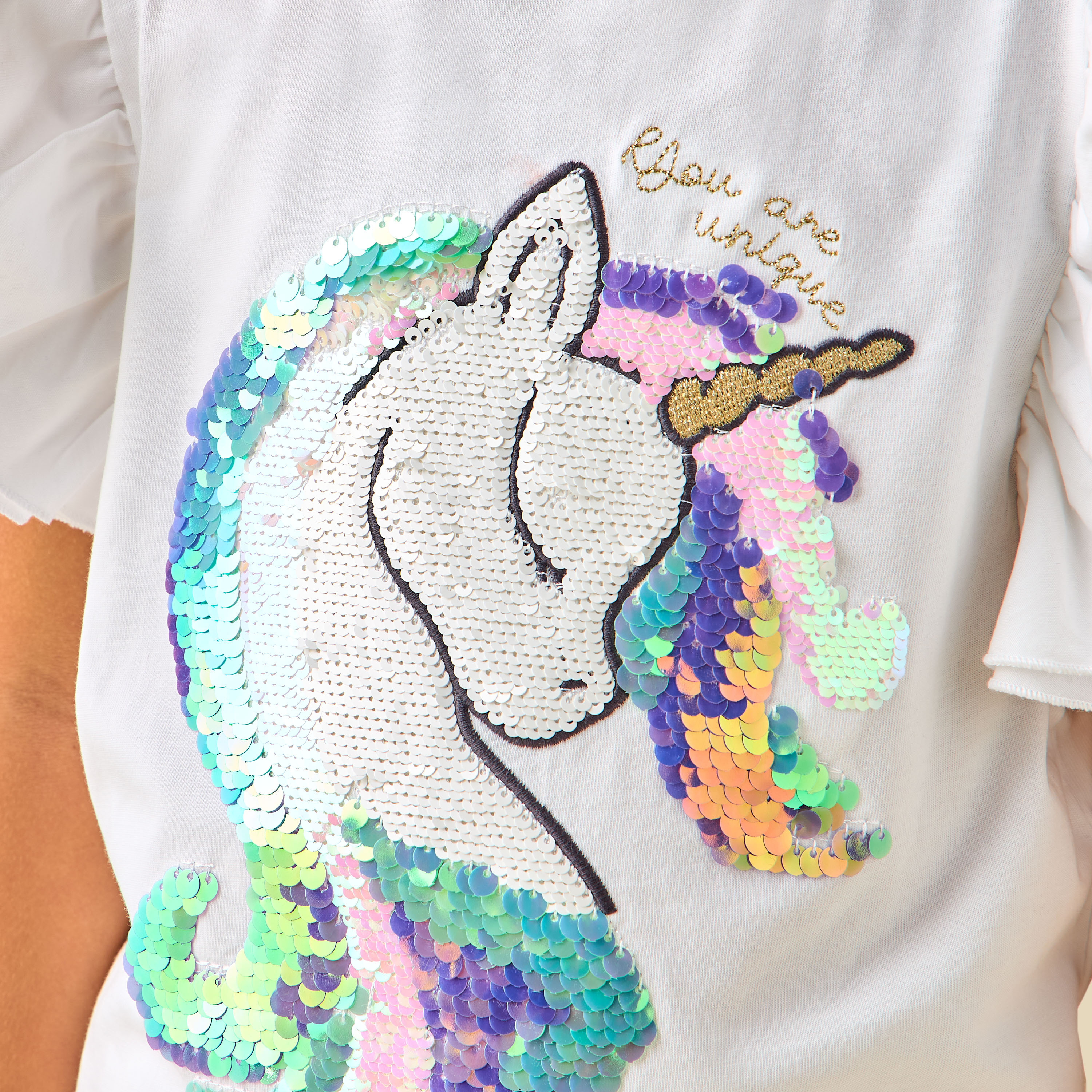 Juniors Crew Neck Cap Sleeves Top with Sequin Embellishments-baby-girls-clothing-blousesandshirts-image-4