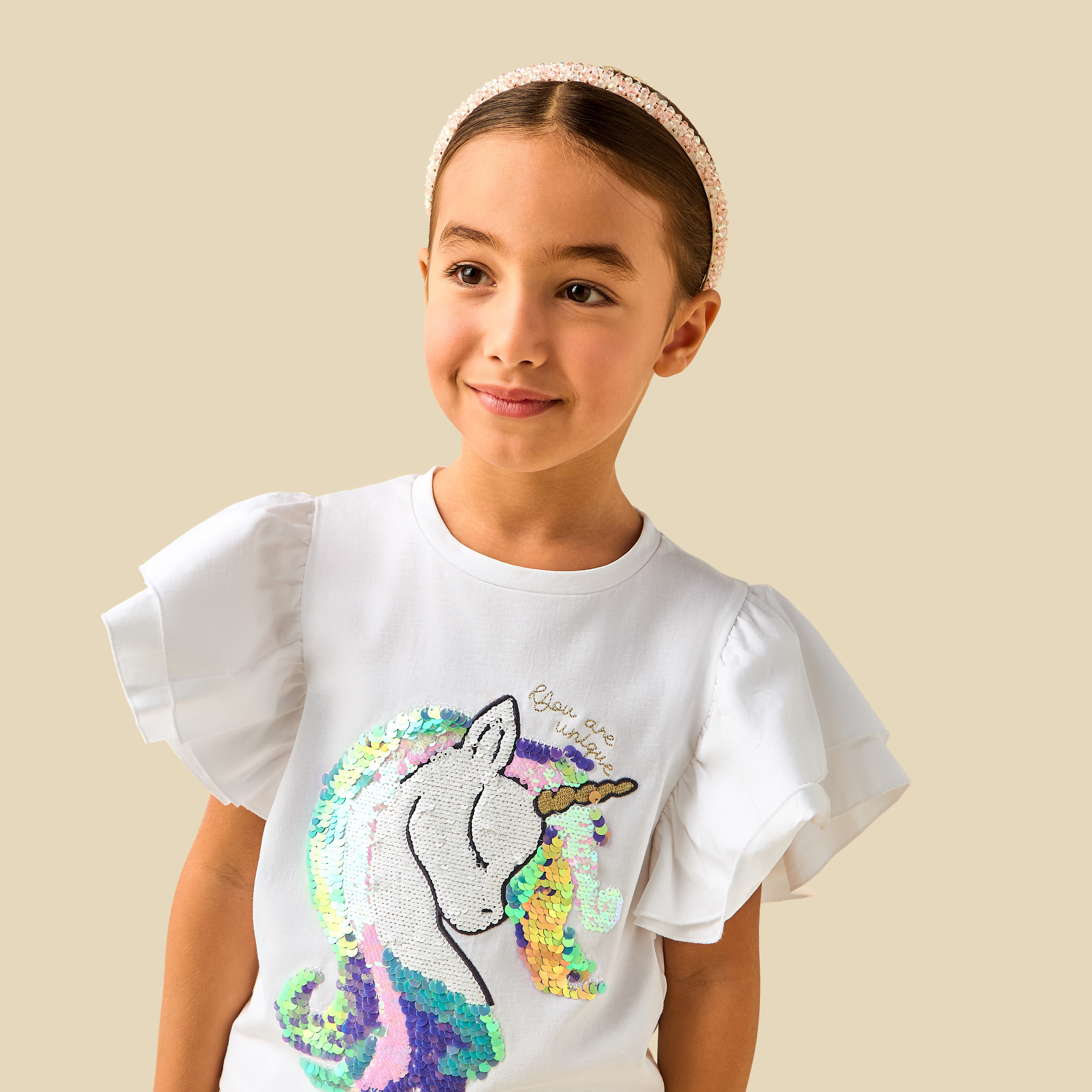 Juniors Crew Neck Cap Sleeves Top with Sequin Embellishments-baby-girls-clothing-blousesandshirts-image-6