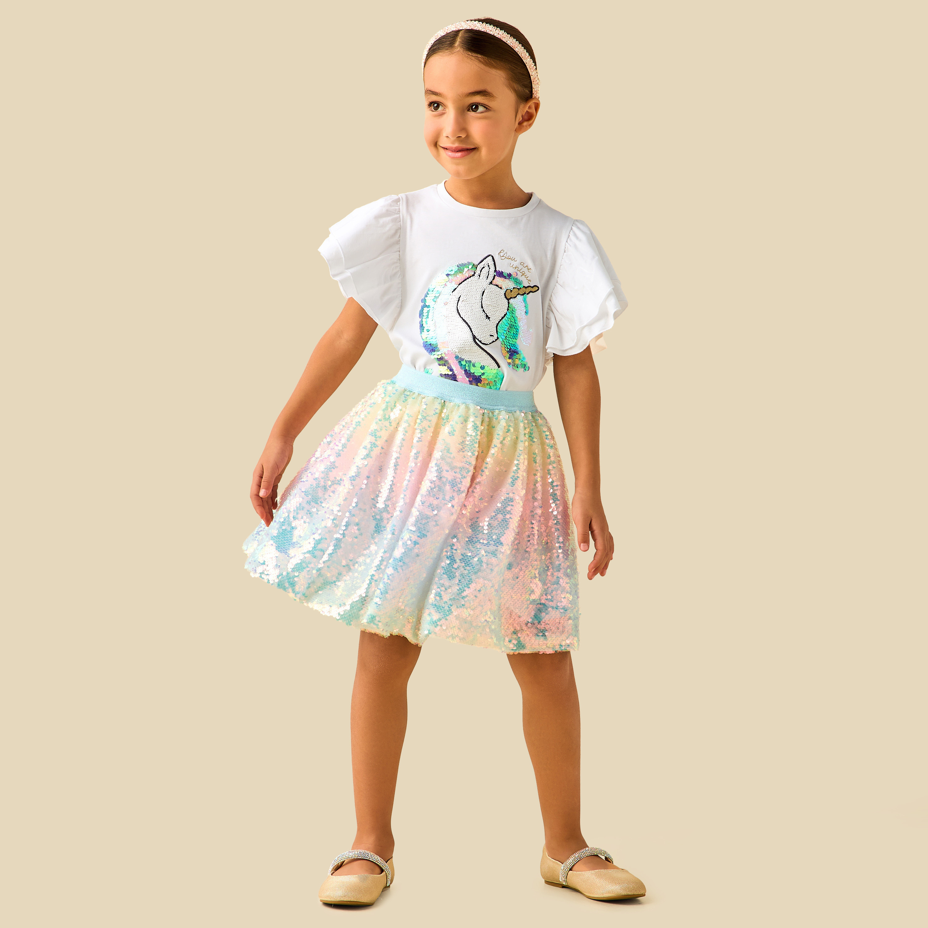 Juniors Knee Length Skirt with Sequin Embellishments-girls-clothing-bottoms-skirts-image-2