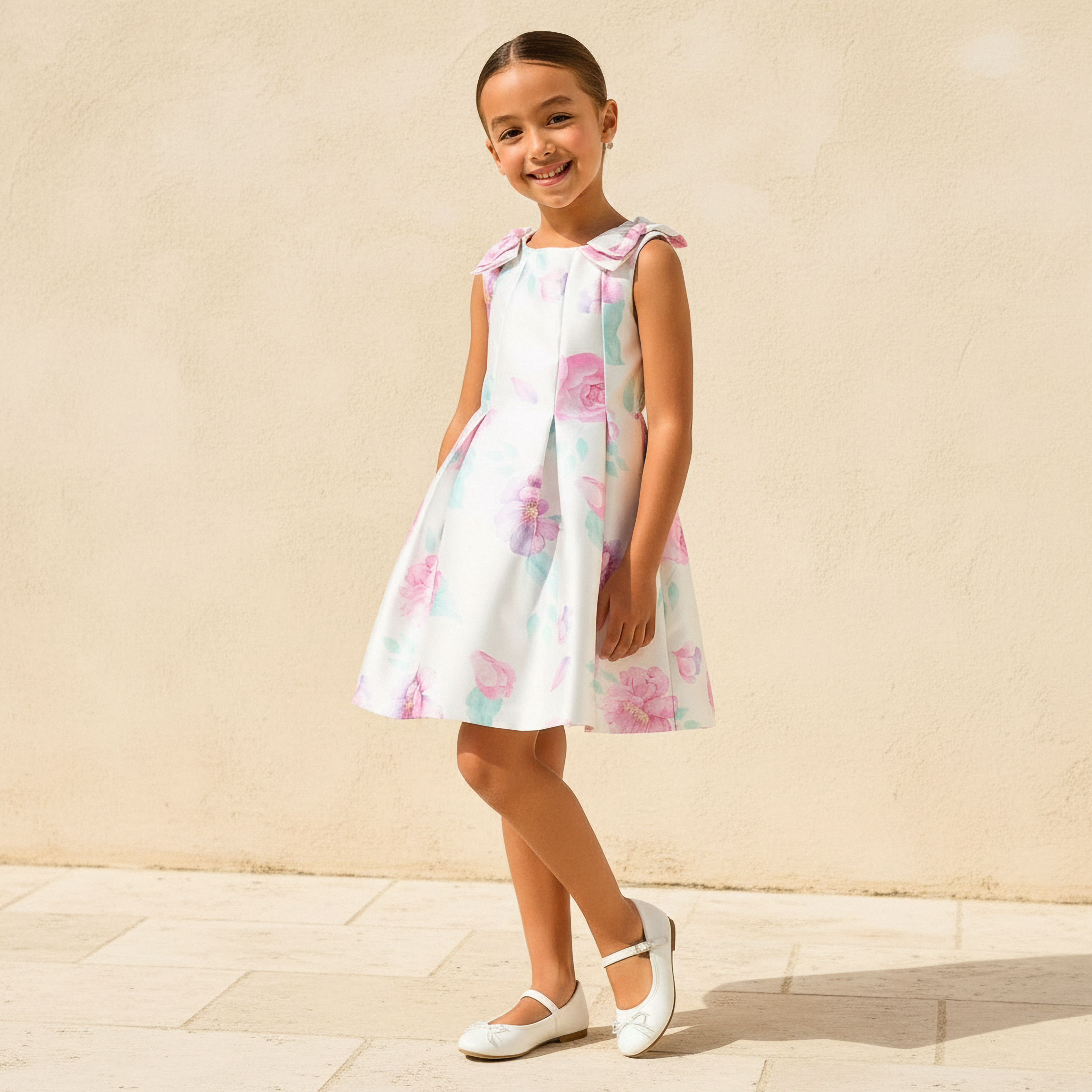 Juniors Round Neck Sleeveless Dress with Floral Print-girls-clothing-dressesandjumpsuits-image-1