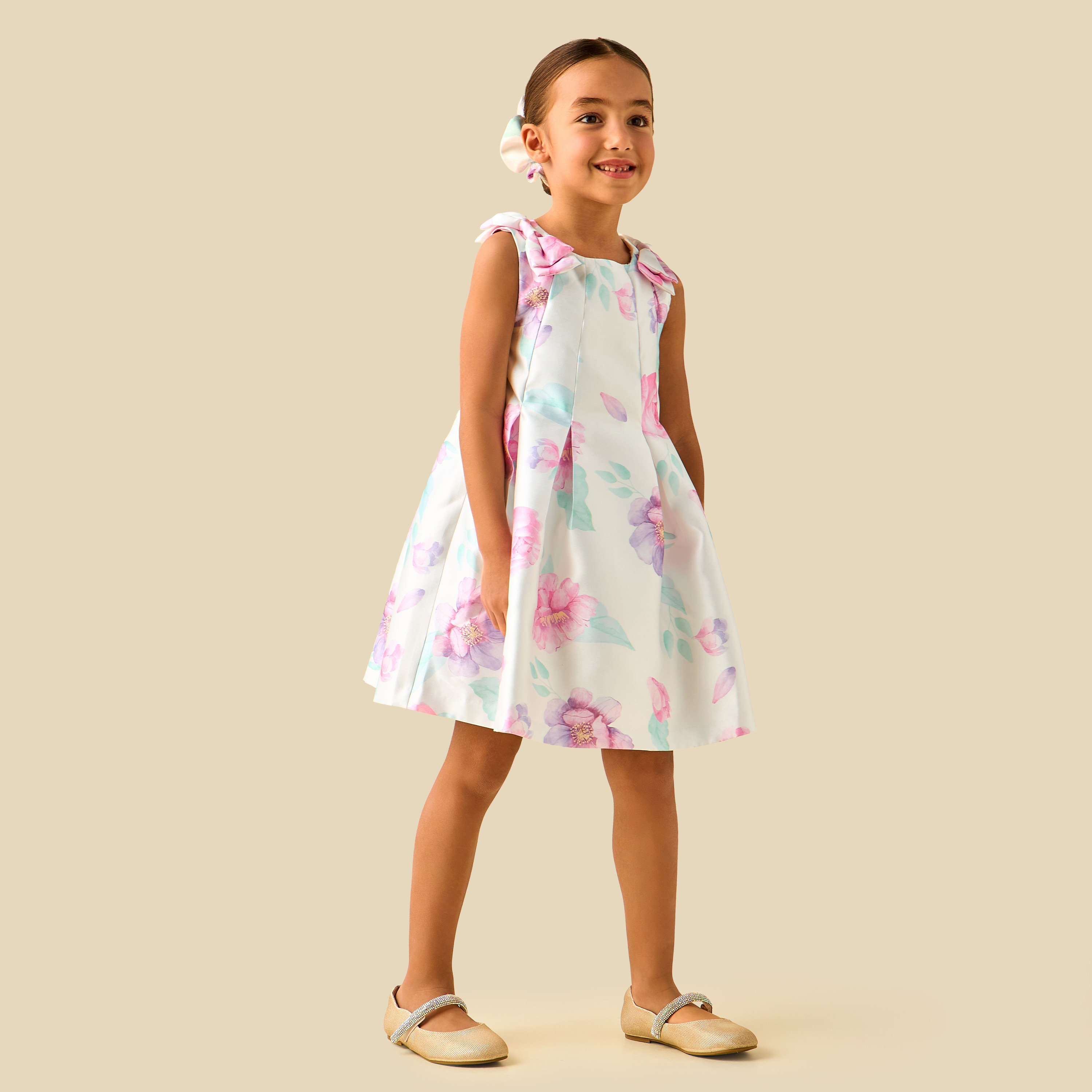 Juniors Round Neck Sleeveless Dress with Floral Print-girls-clothing-dressesandjumpsuits-image-2
