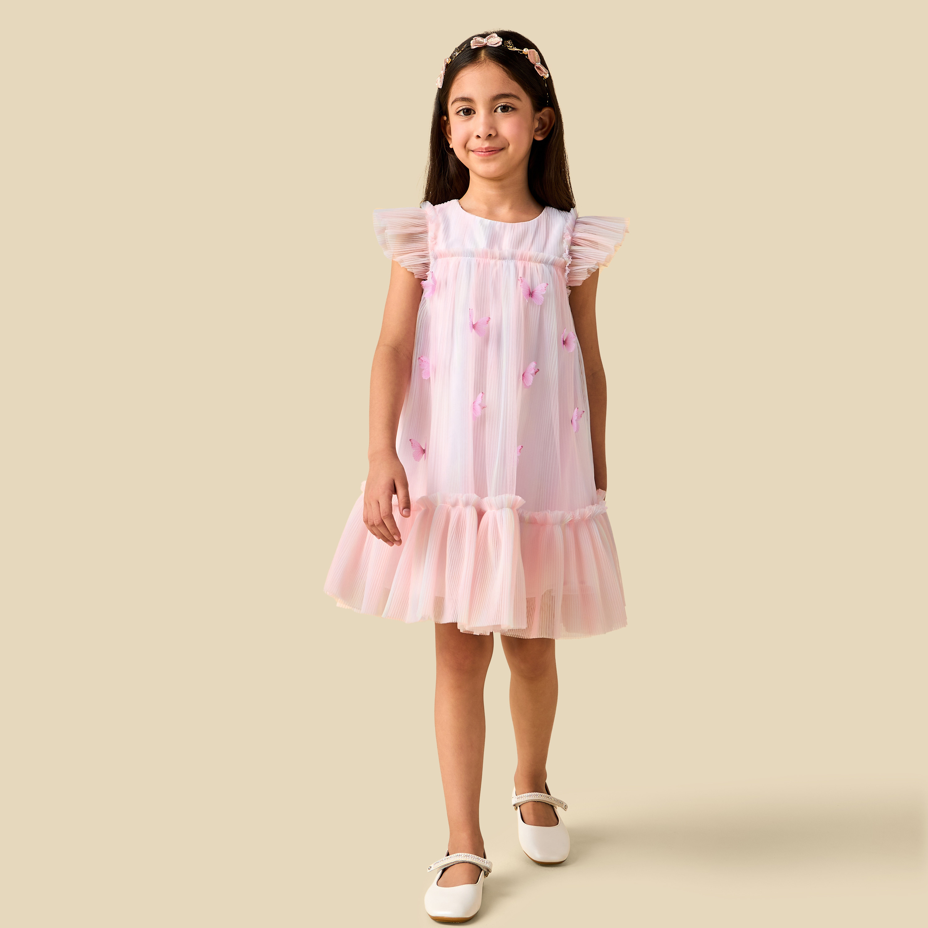 فستان بأكمام كاب وبياقة مستديرة وزخارف من جونيورز-girls-clothing-dressesandjumpsuits-image-2